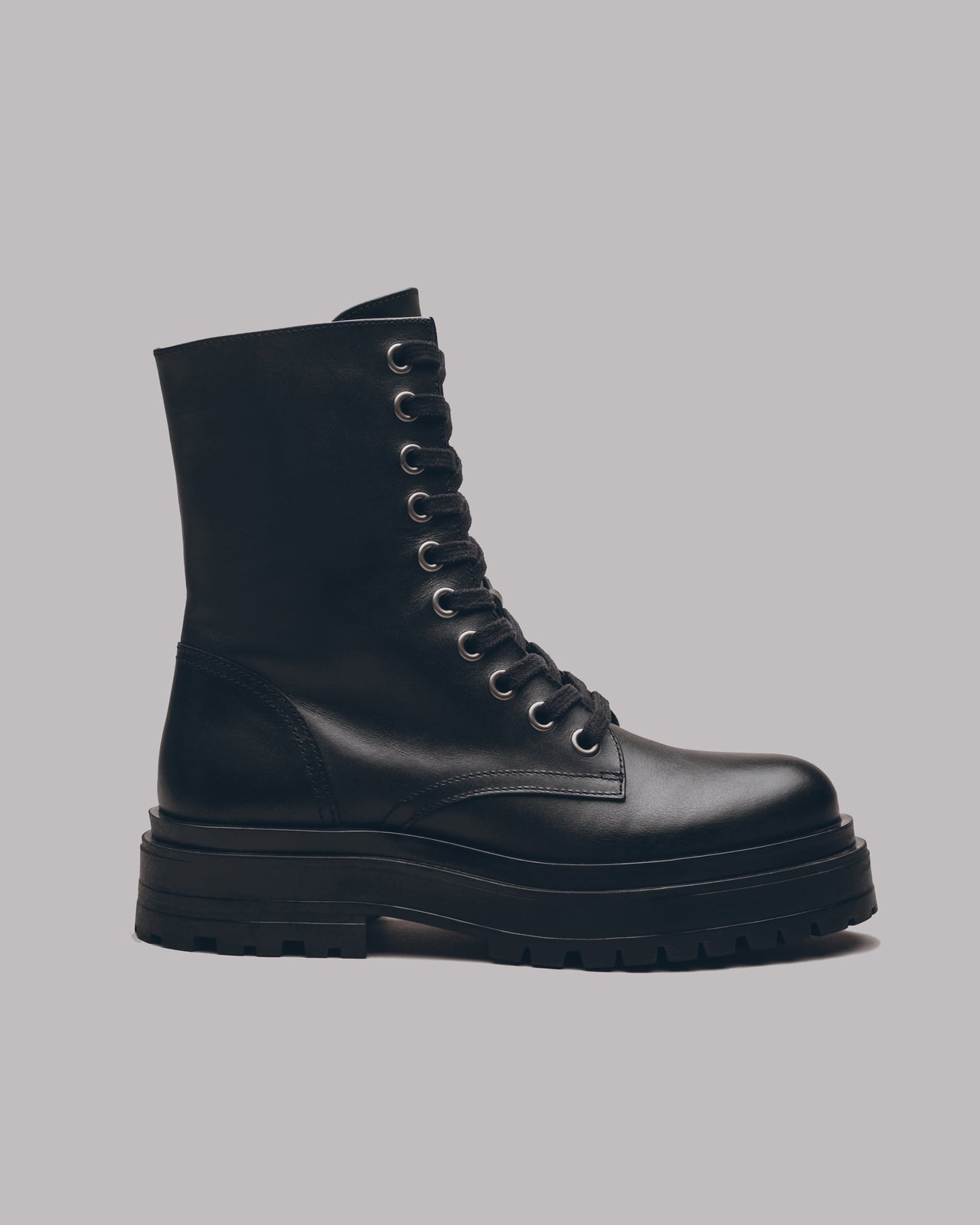 Black Laced Leather Boots - Product photo