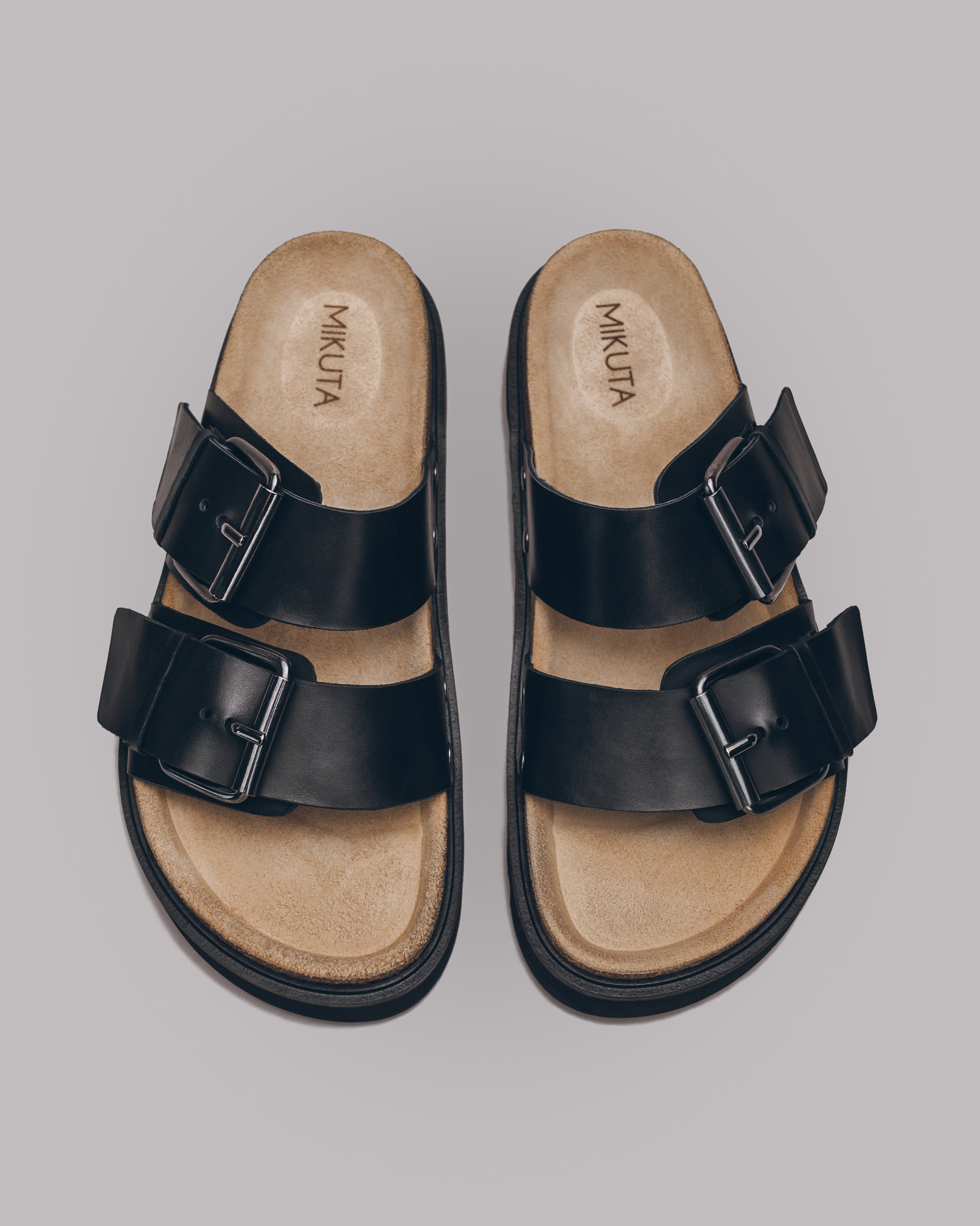 Black Leather Buckle Sandals - Product photo