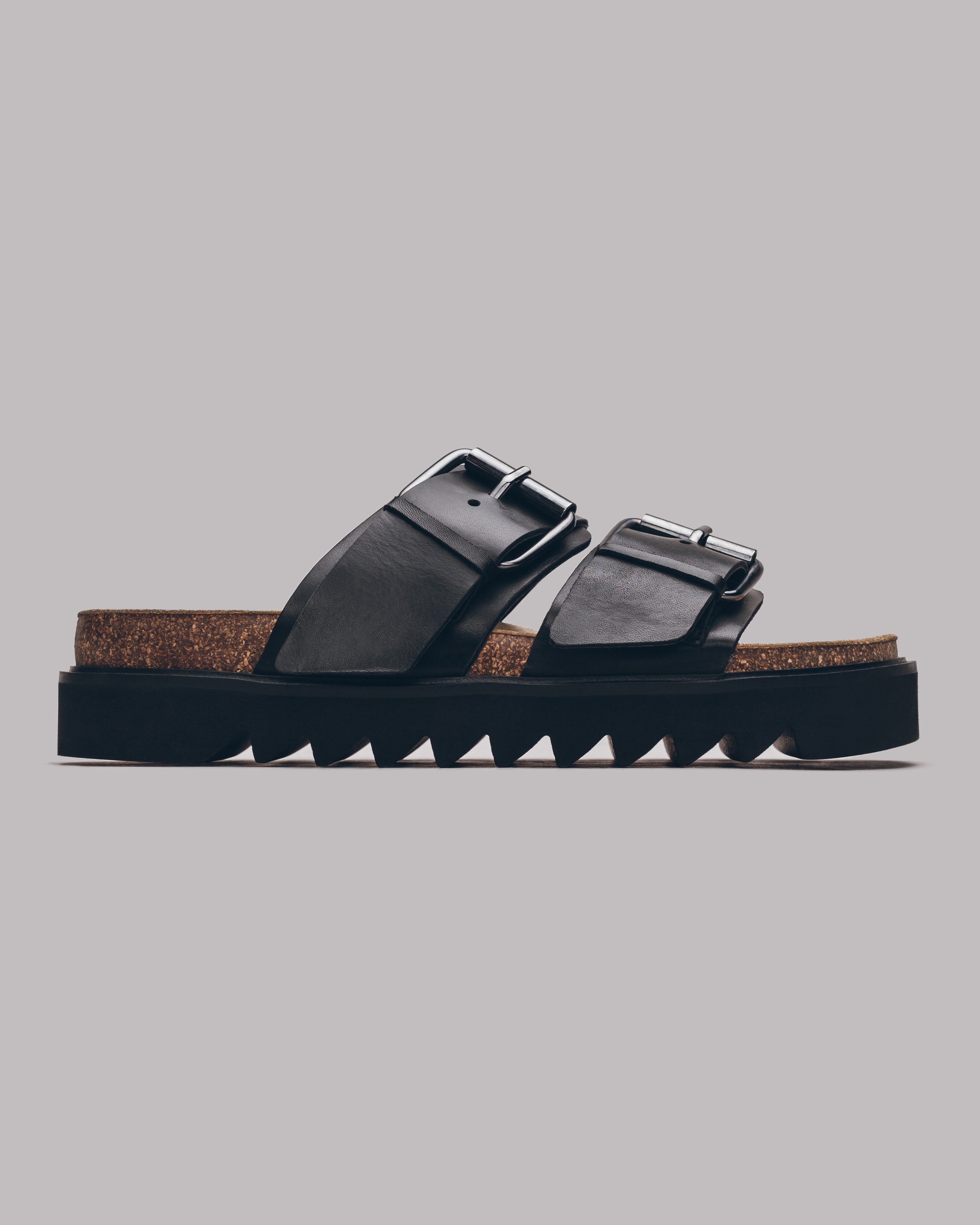 Black Leather Buckle Sandals - Product photo