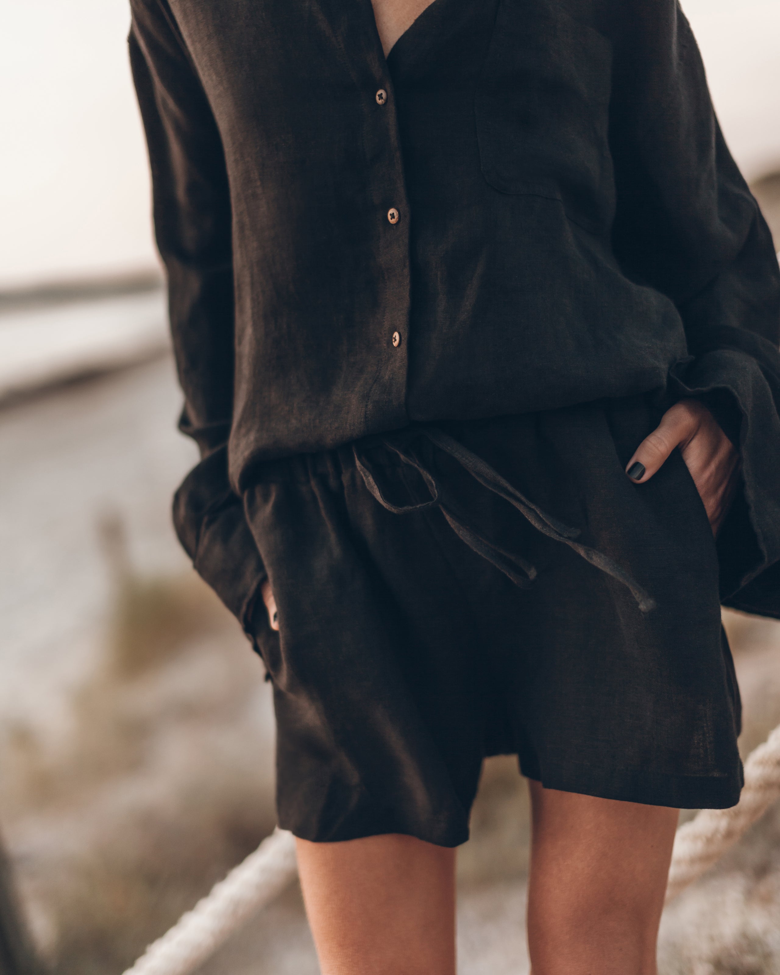 Black Linen Shorts - Product photo