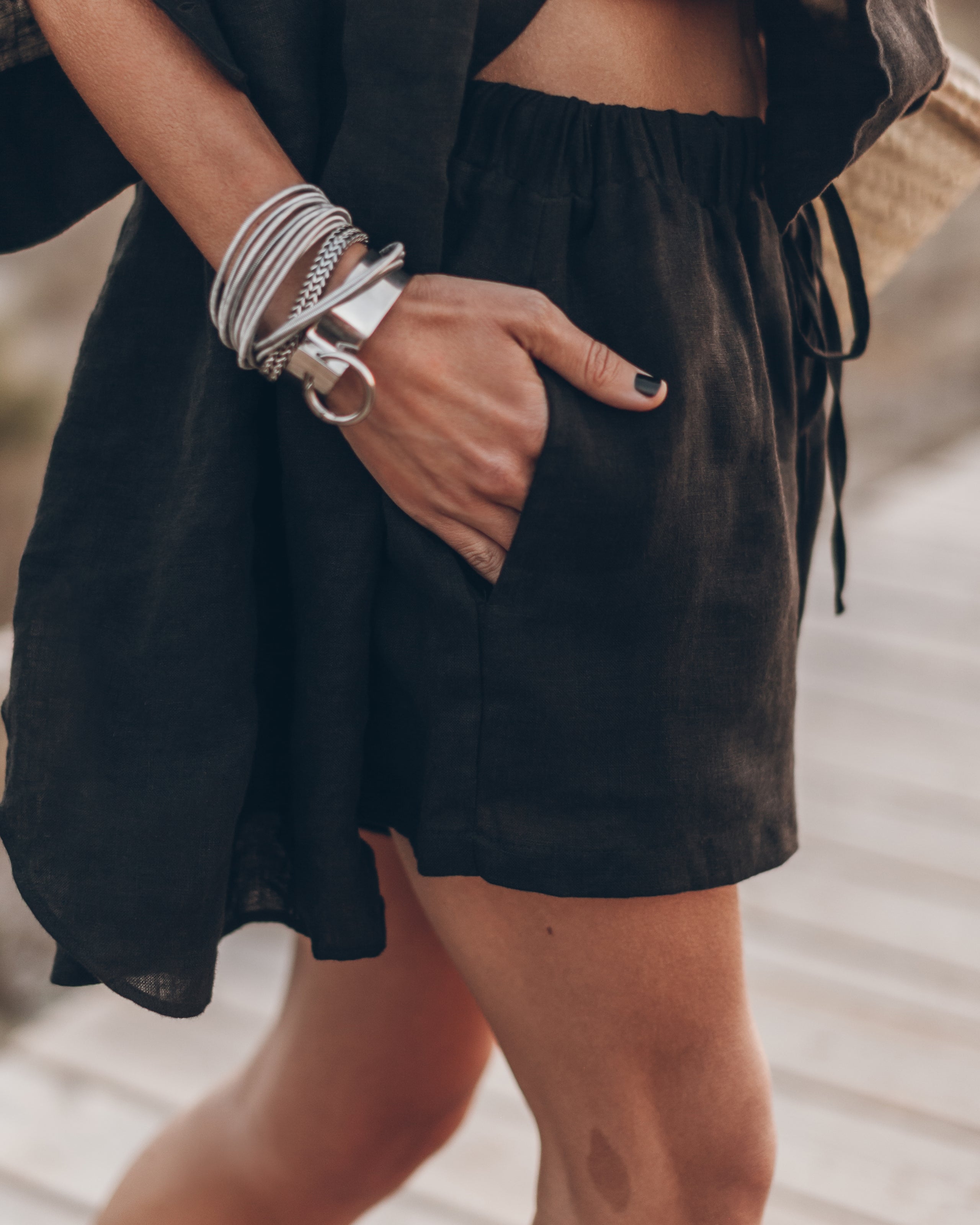 Black Linen Shorts - Product photo