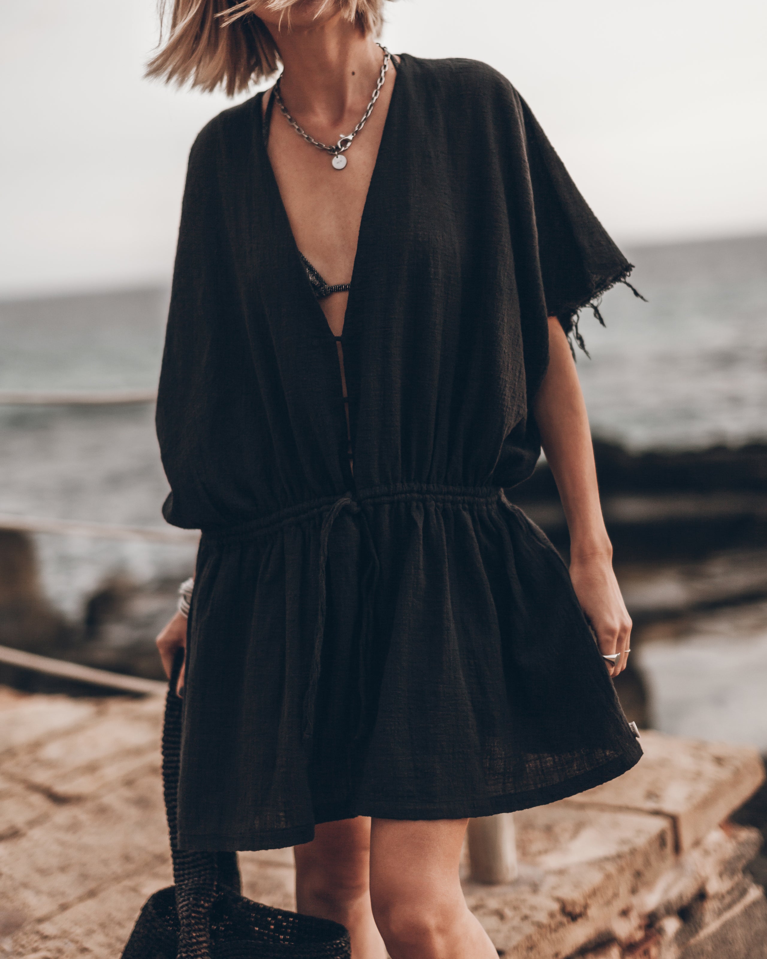 Black Short Kaftan Dress - Product photo