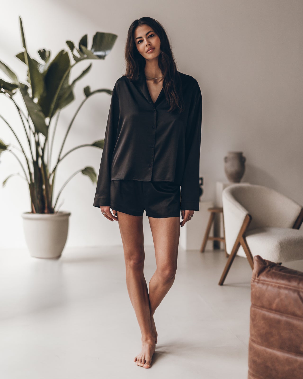 Black Silk Shirt Black Silk Boxer Shorts - Product photo