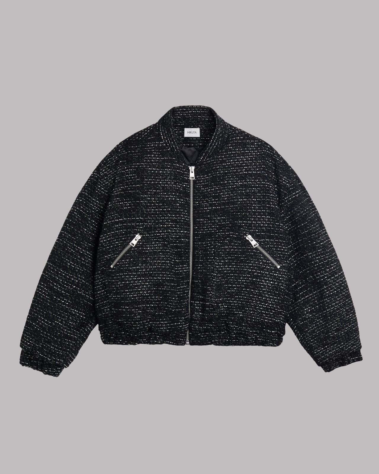 Black Sparkly Tweed Bomber Jacket - Product photo