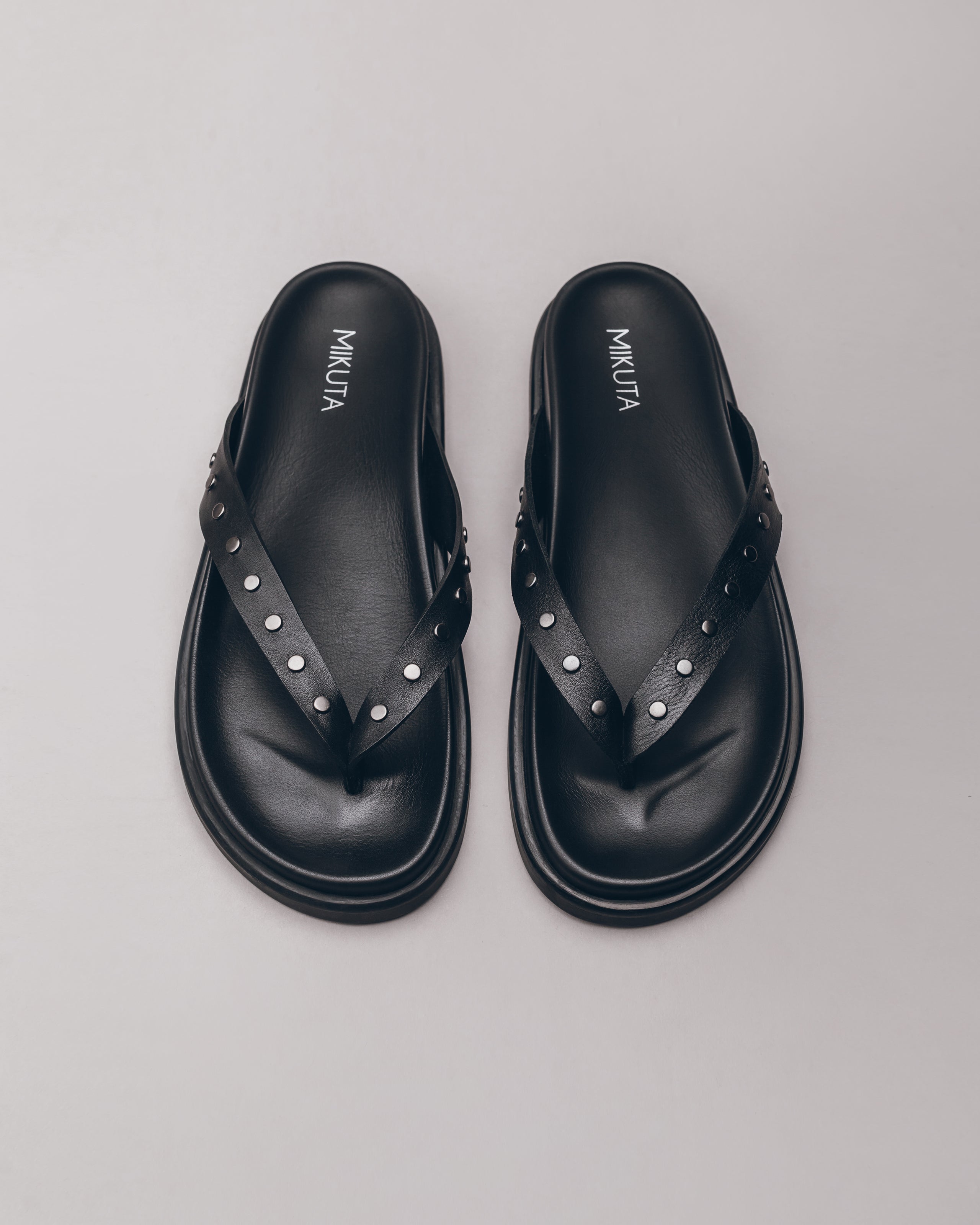 Black Studded Leather Sandals - Product photo