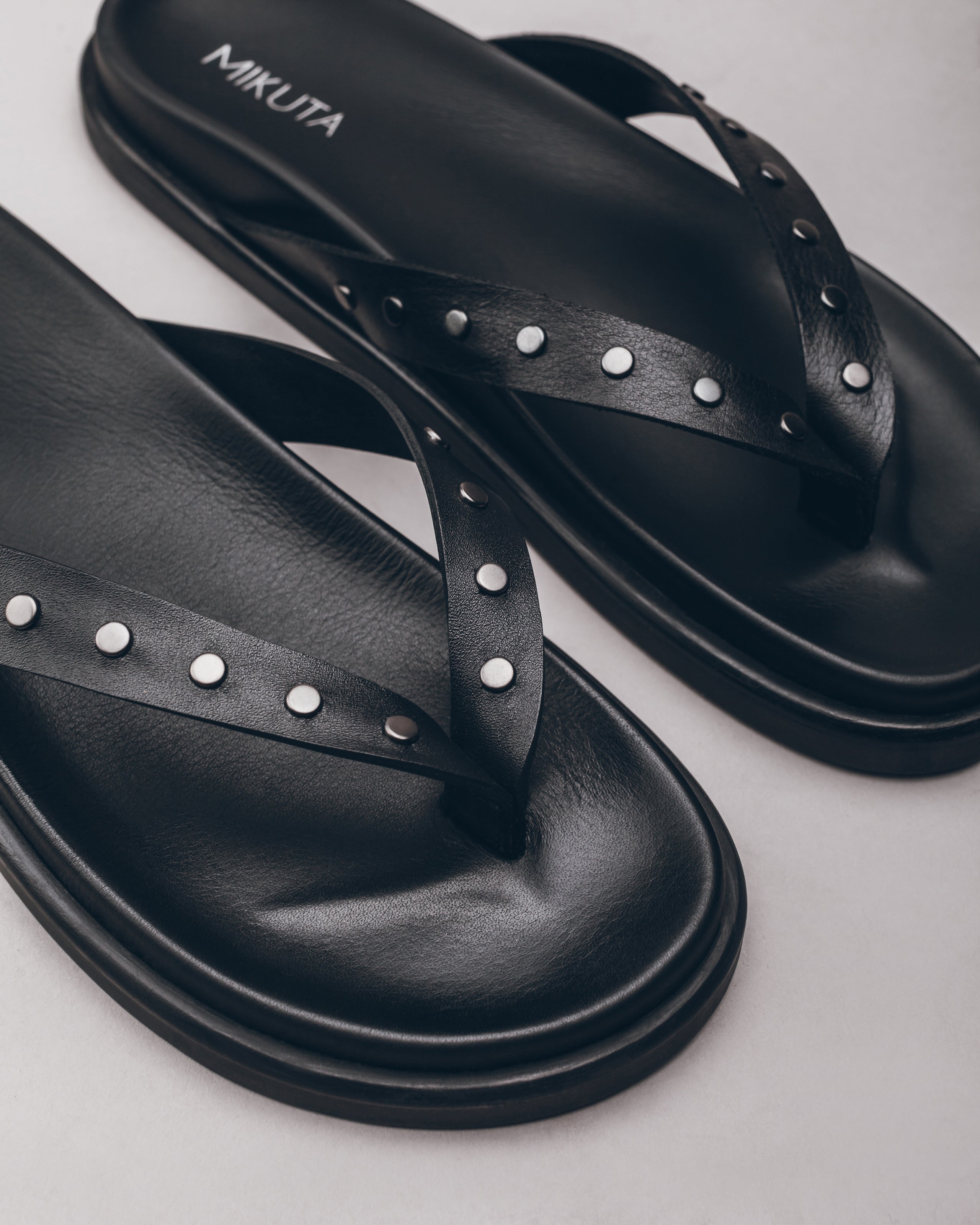 Black Studded Leather Sandals - Product photo