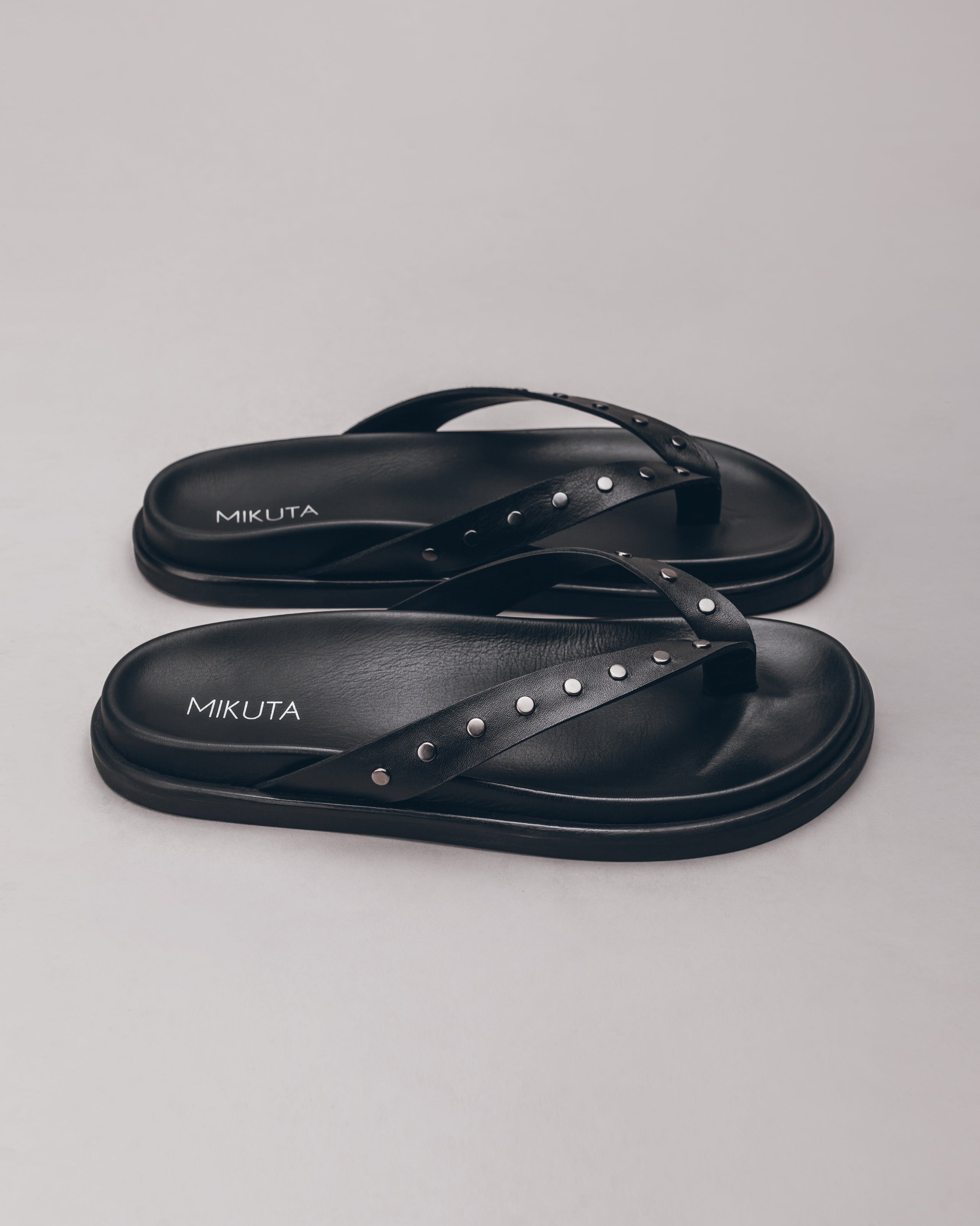 Black Studded Leather Sandals - Product photo