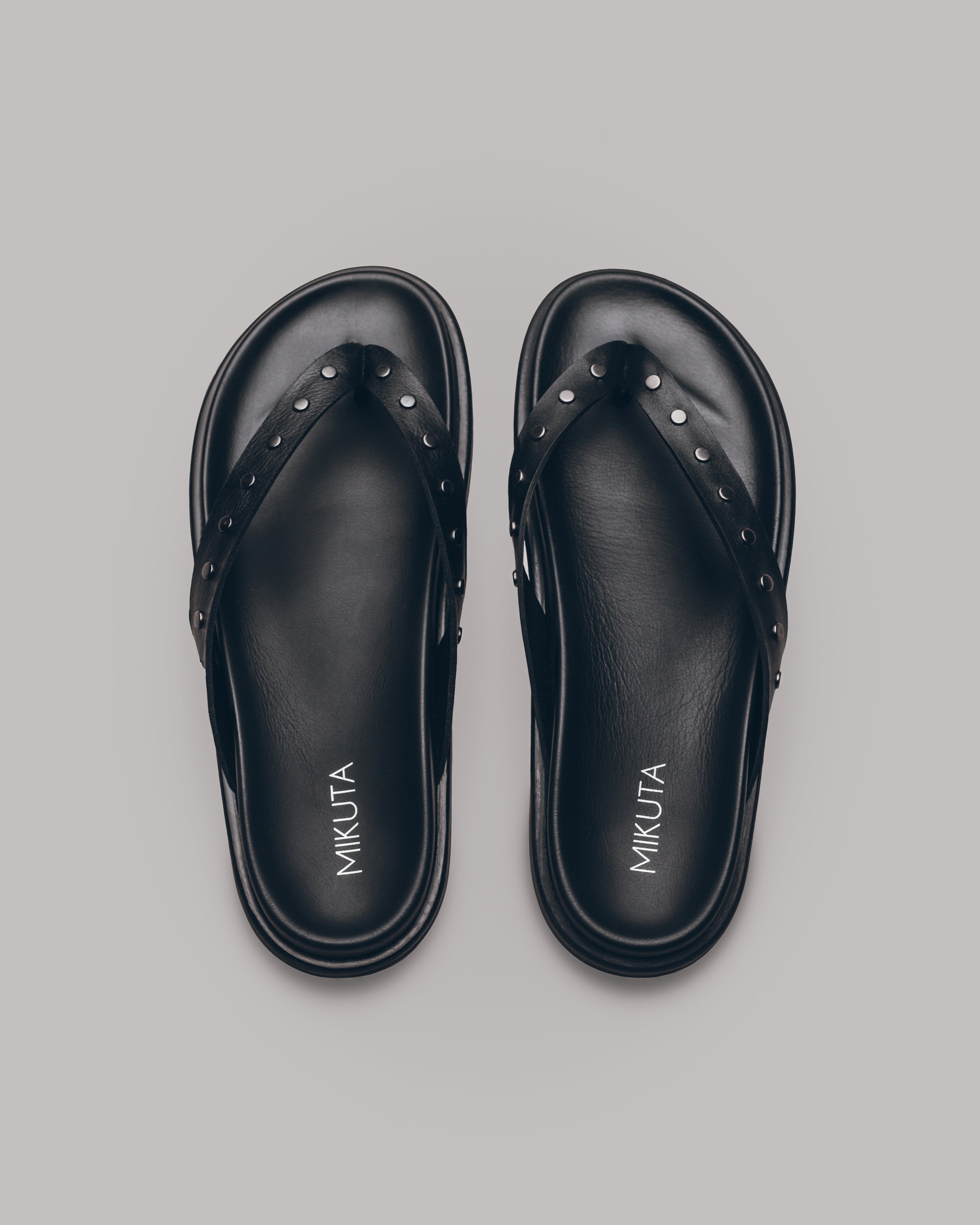 Black Studded Leather Sandals - Product photo