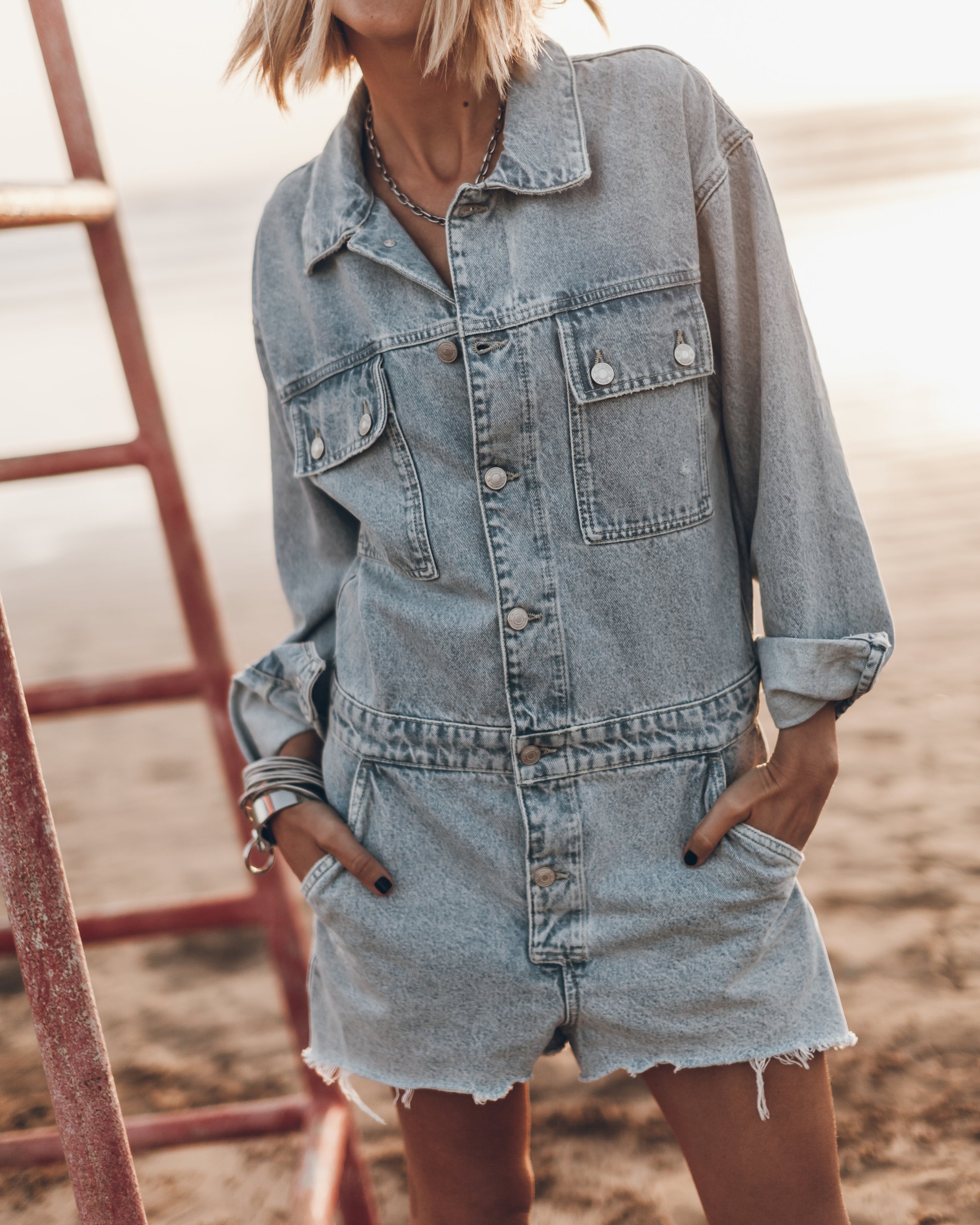 Blue Short Denim Jumpsuit - Product photo