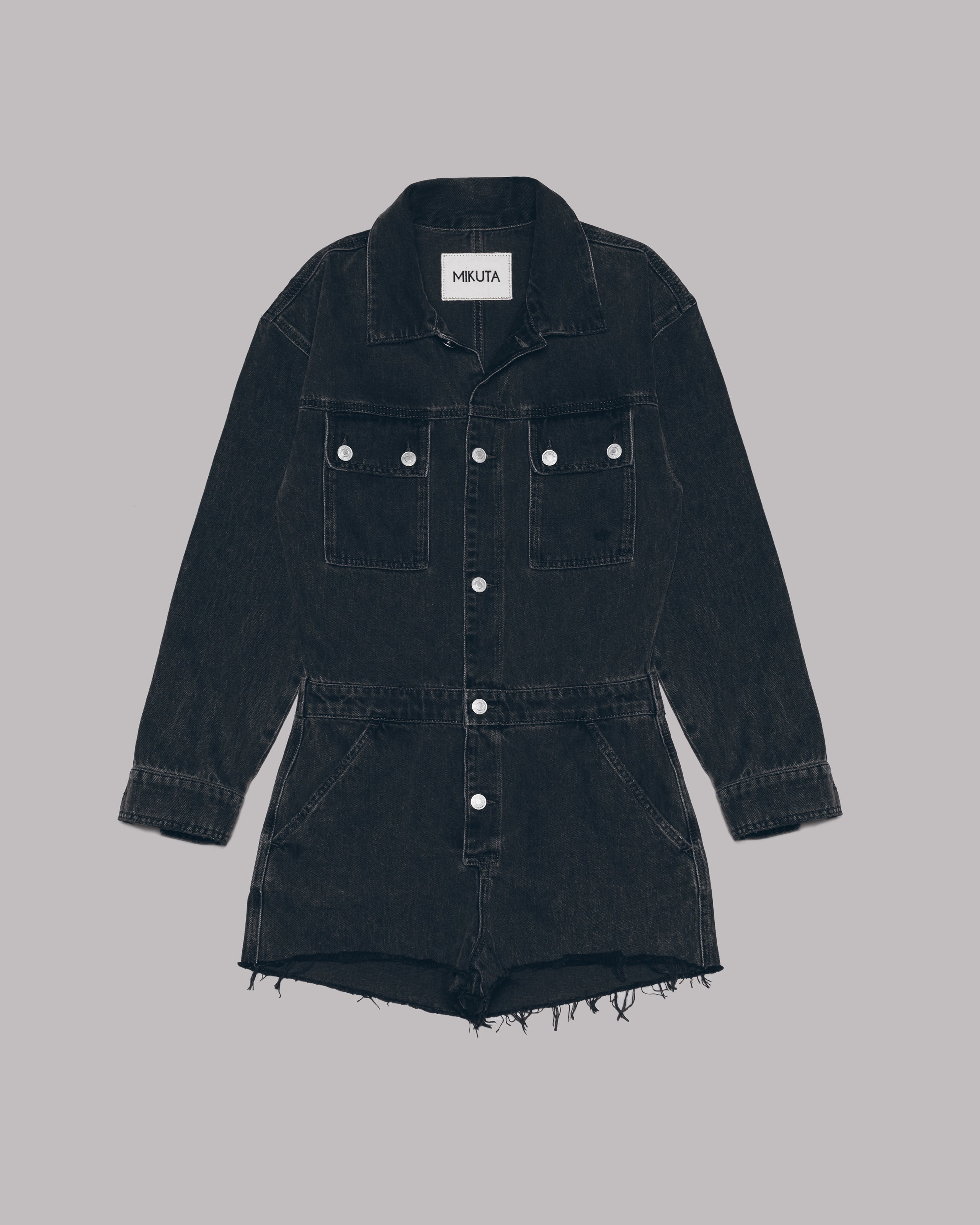 Charcoal Short Denim Jumpsuit - Product photo