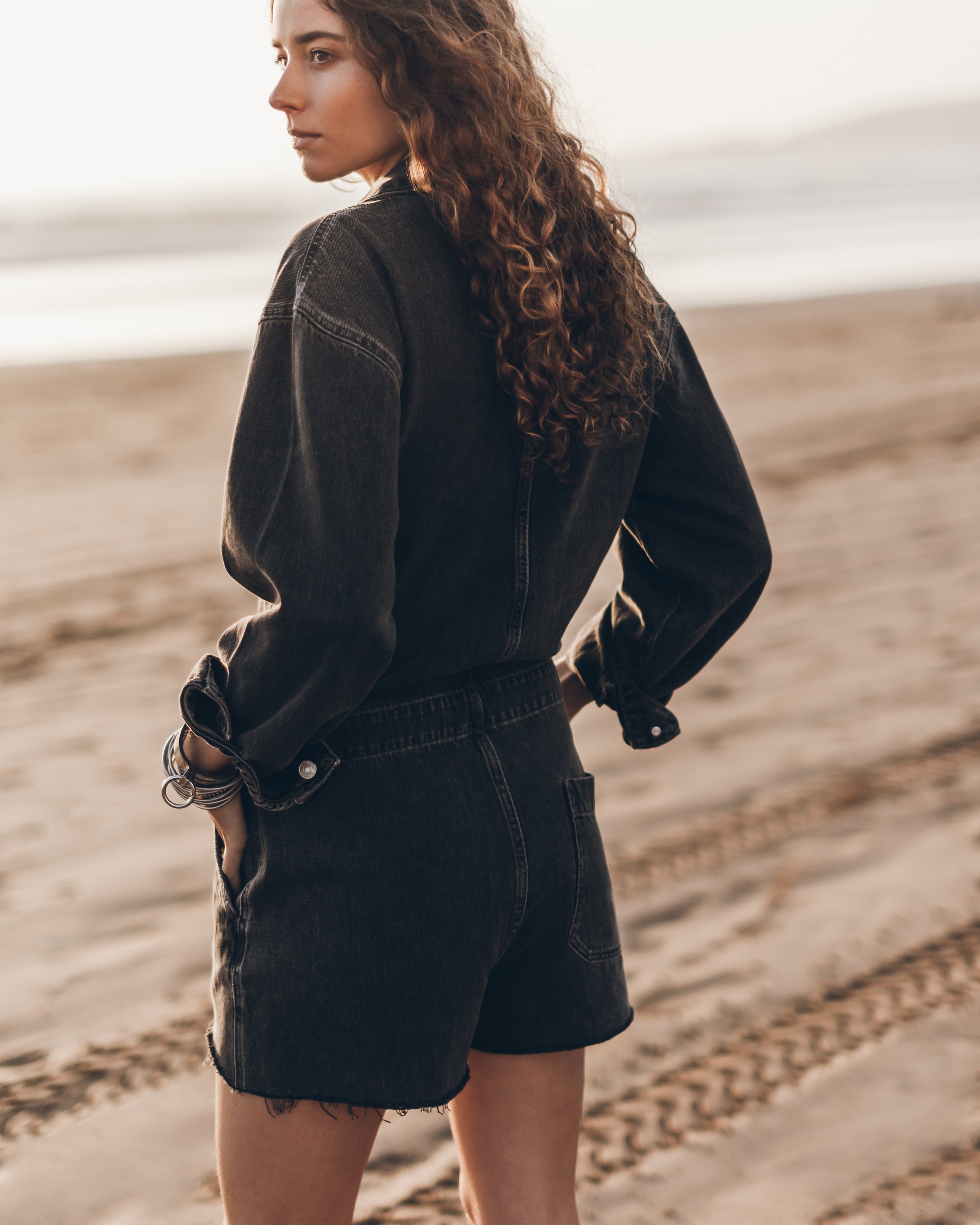 Charcoal Short Denim Jumpsuit - Product photo