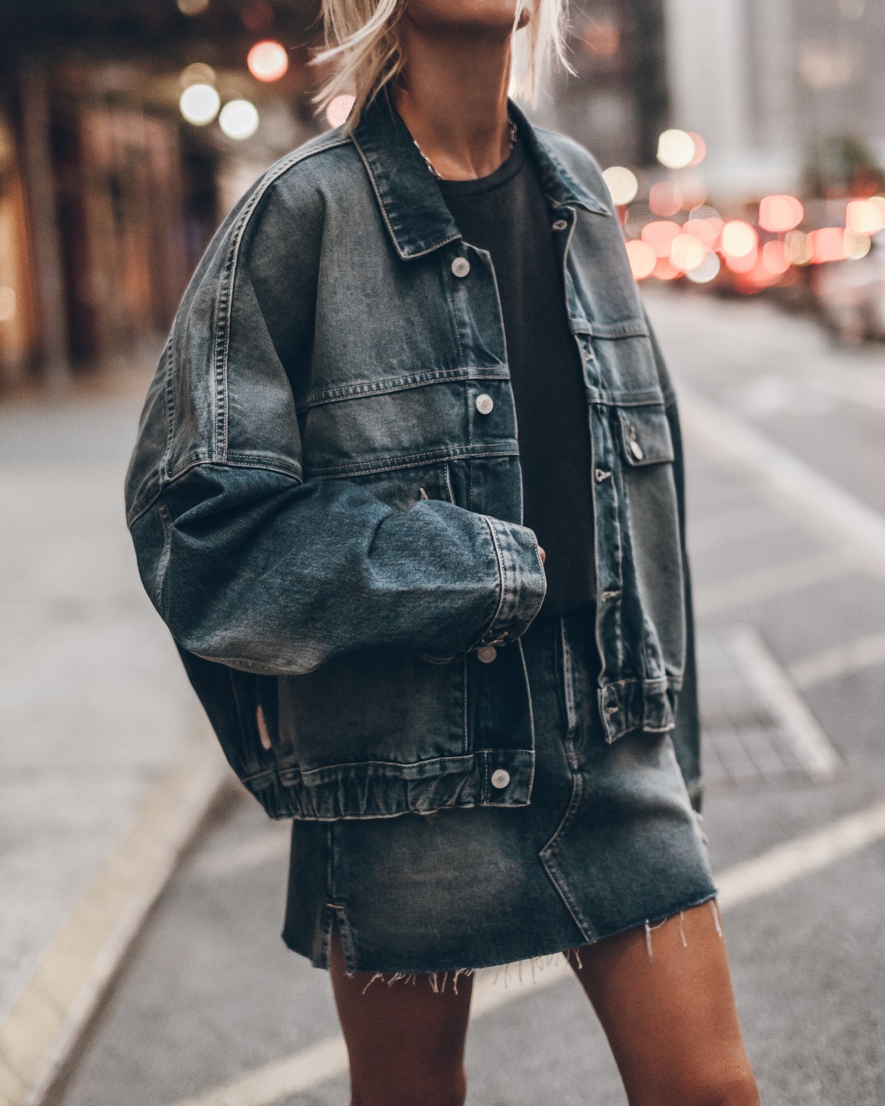 Dark Blue Denim Jacket Dark Blue Denim Skirt - Product photo