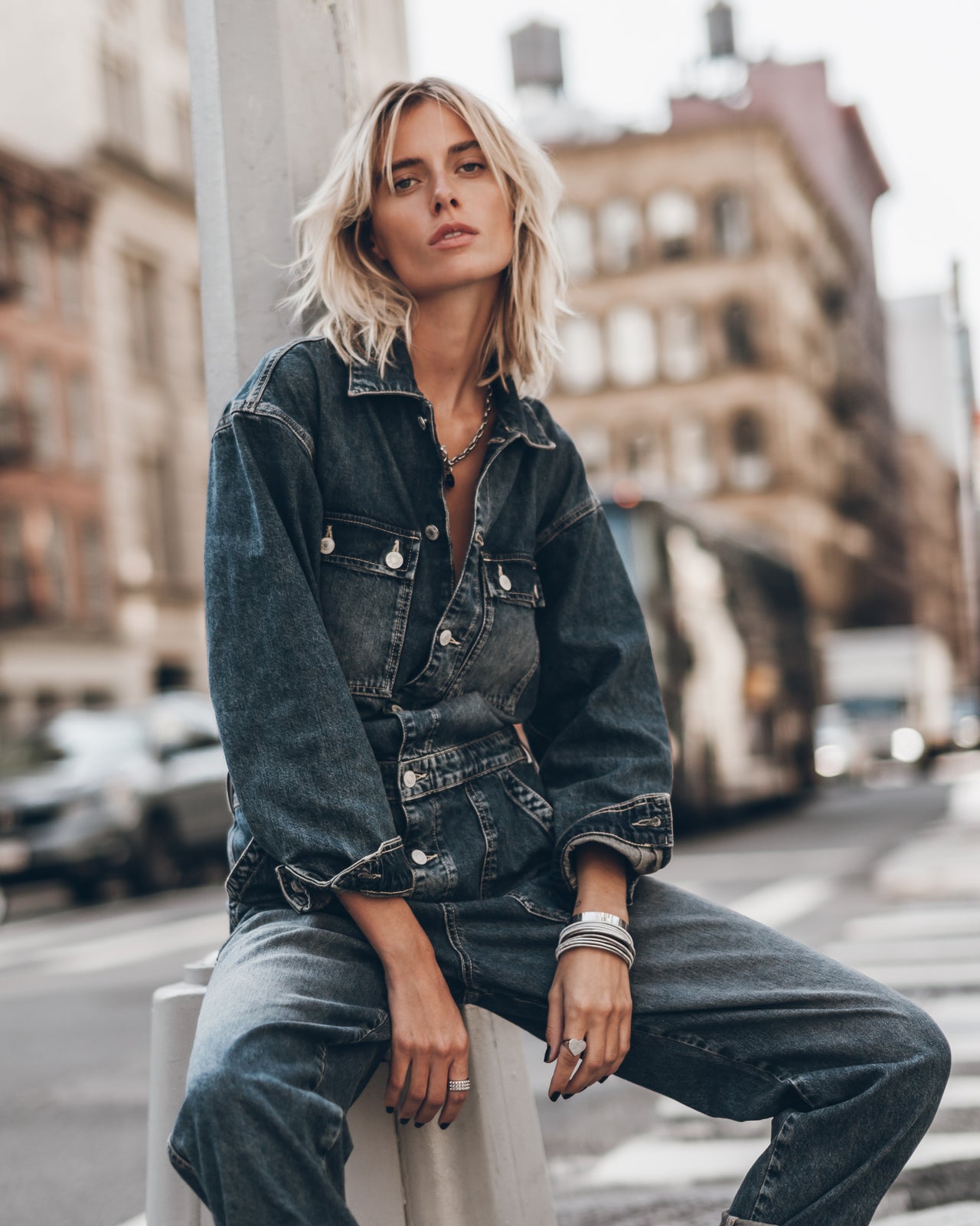 Dark Blue Denim Jumpsuit - Product photo