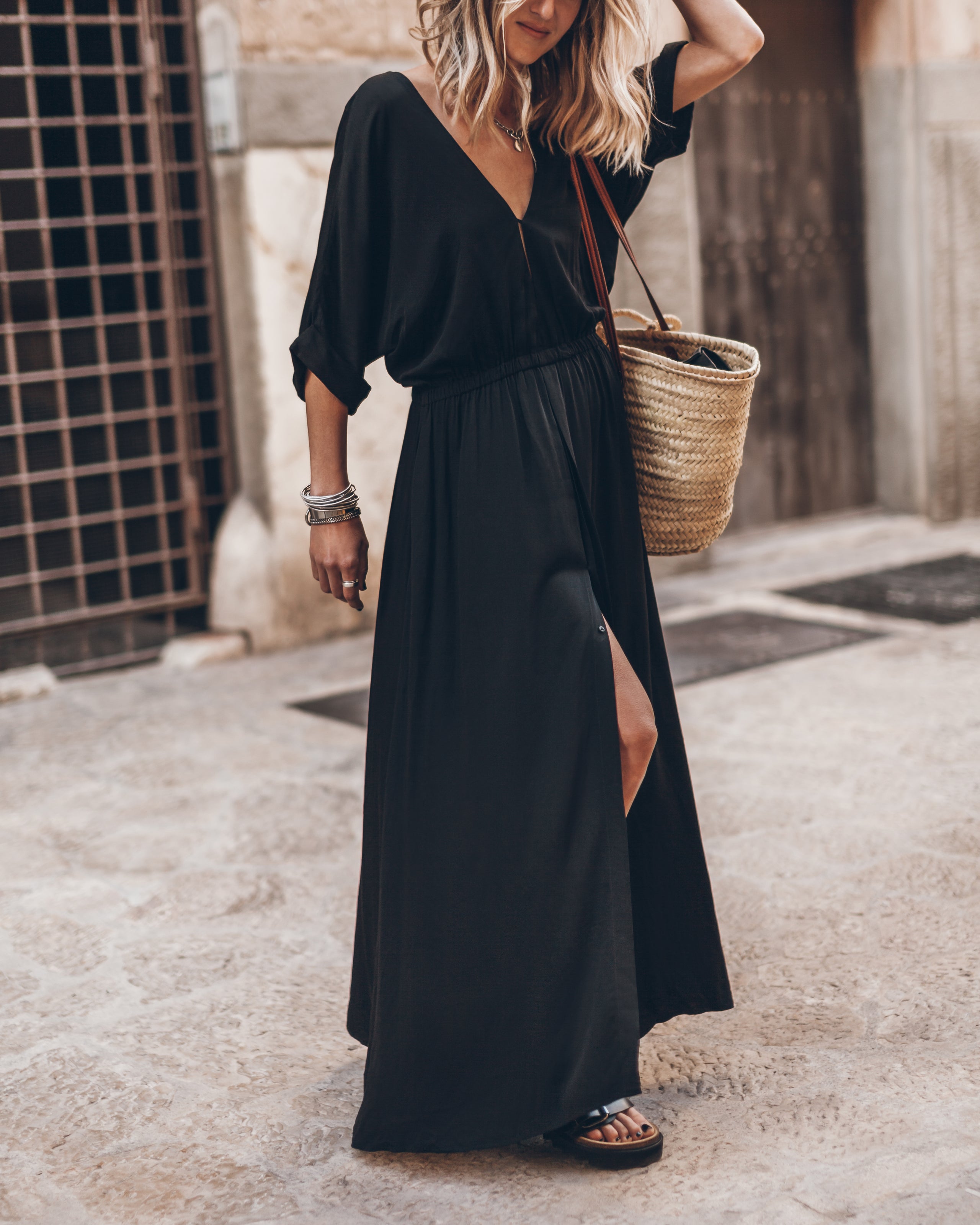 Dark Long Flowy Dress - Product photo