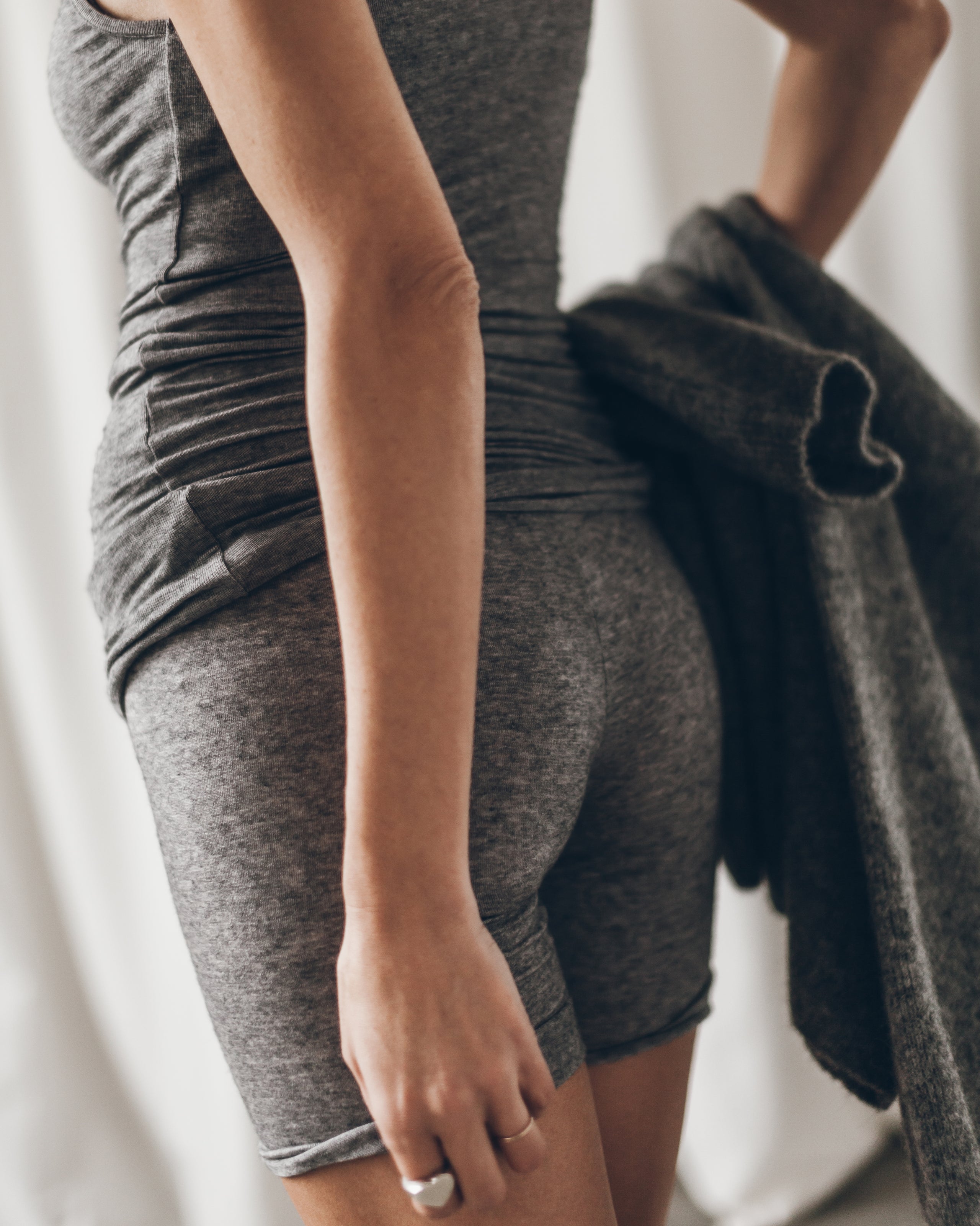 Grey Soft Tank Top Grey Soft Biker Shorts Grey Melange Oversized Knitted Sweater - Product photo