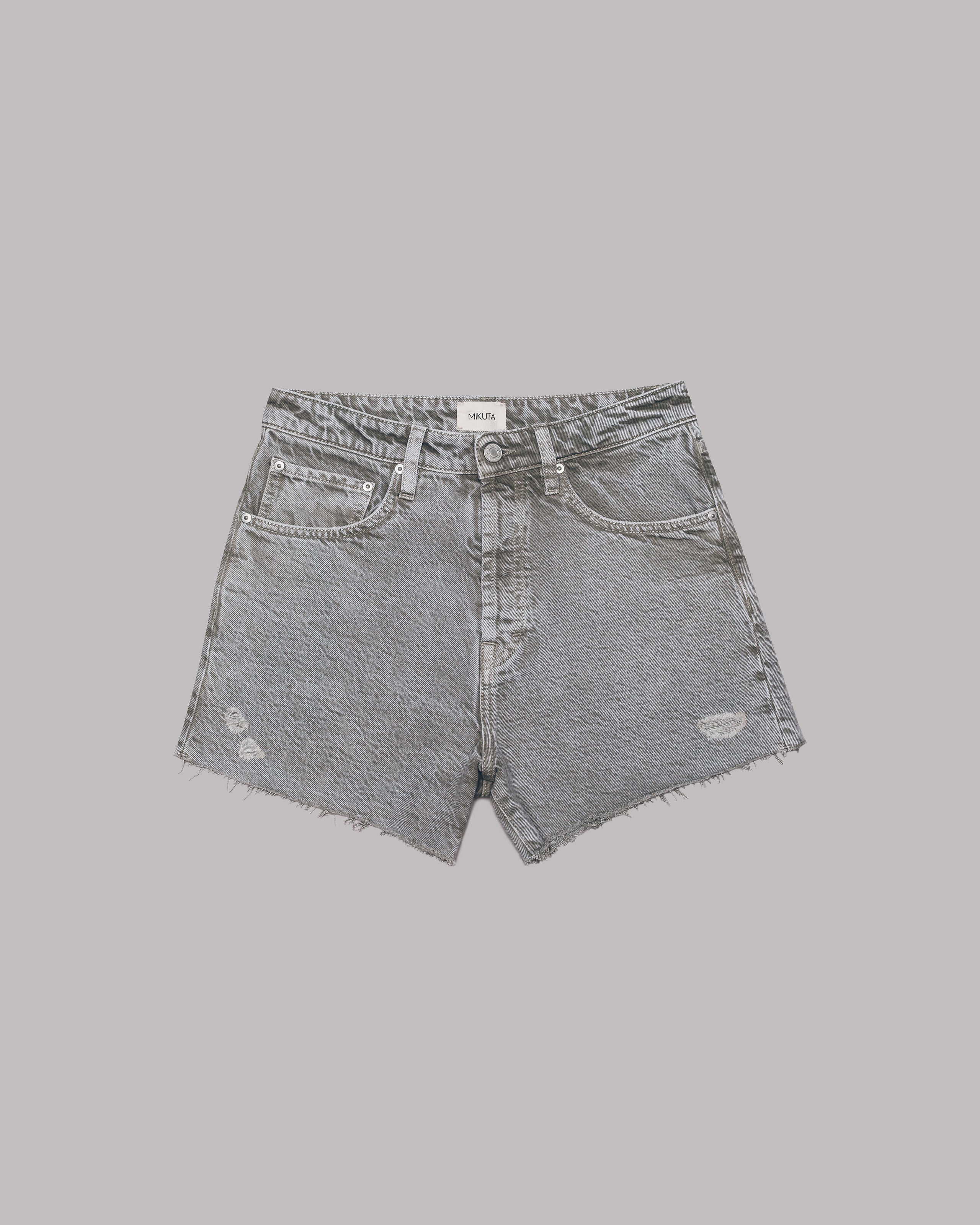 Khaki Faded Denim Shorts - Product photo