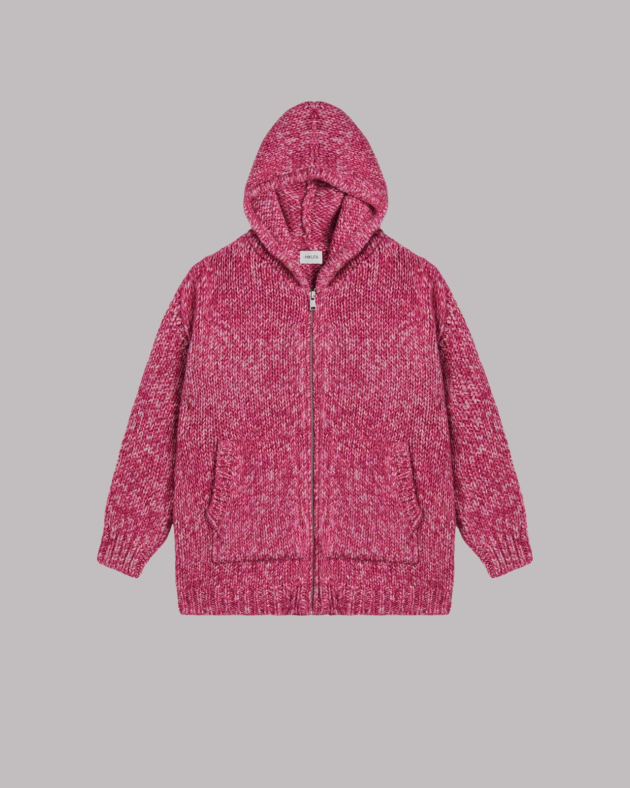 Pink And White Knitted Zipped Hoodie - Product photo