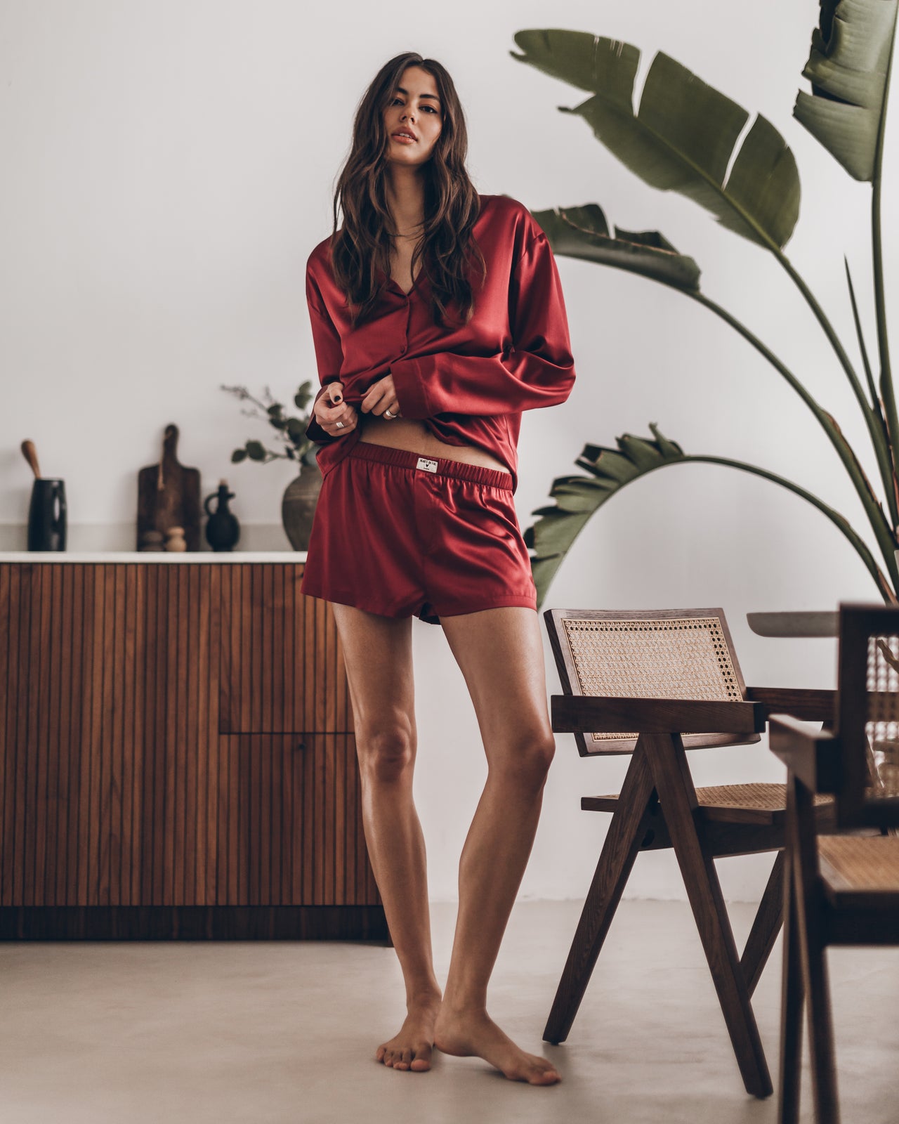 Red Silk Shirt Red Silk Boxer Shorts - Product photo