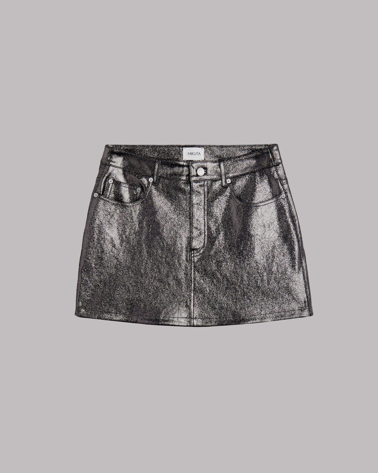 Silver Coated Leather Skirt - Product photo