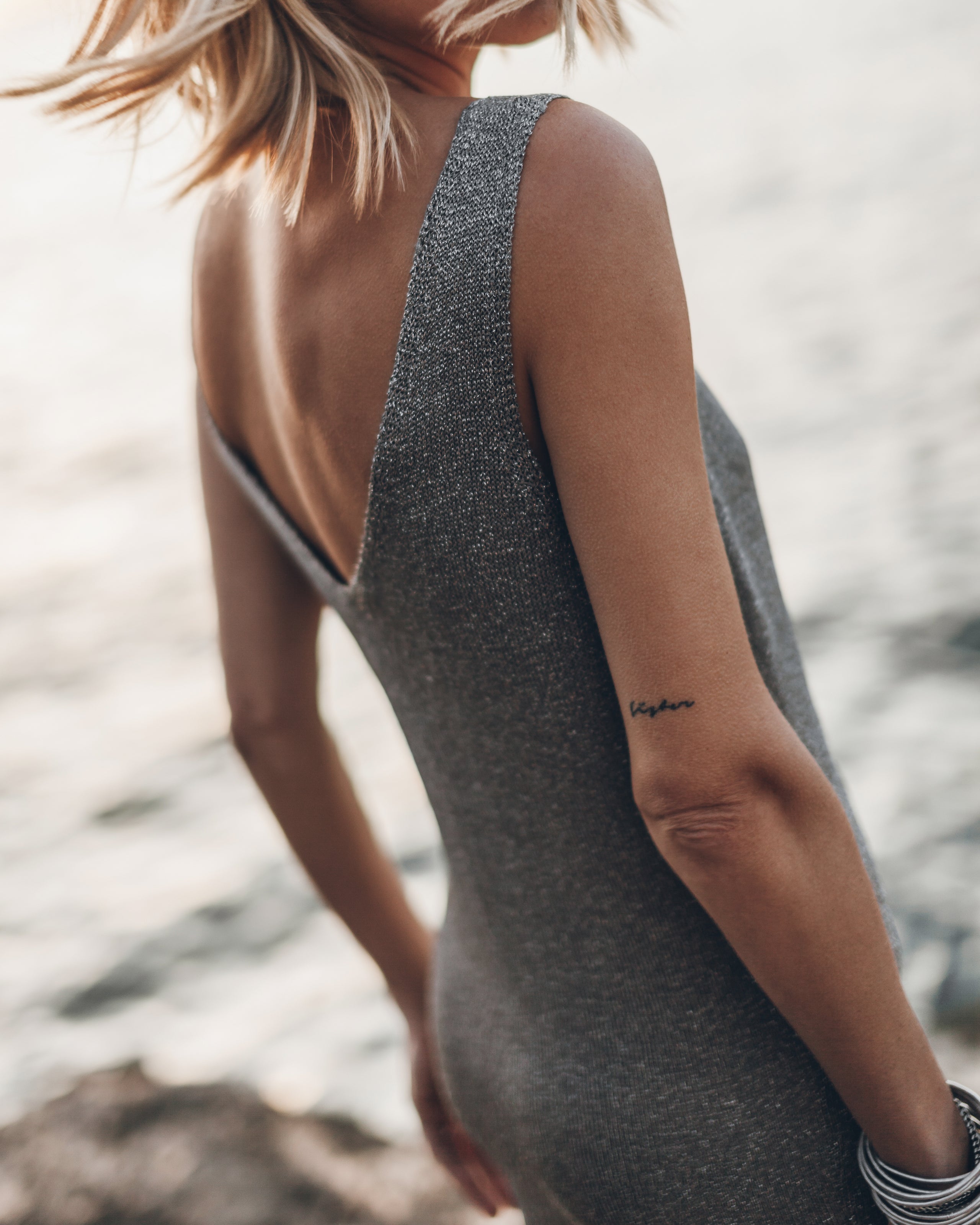 Silver Sparkly Thin Long Knit Dress - Product photo