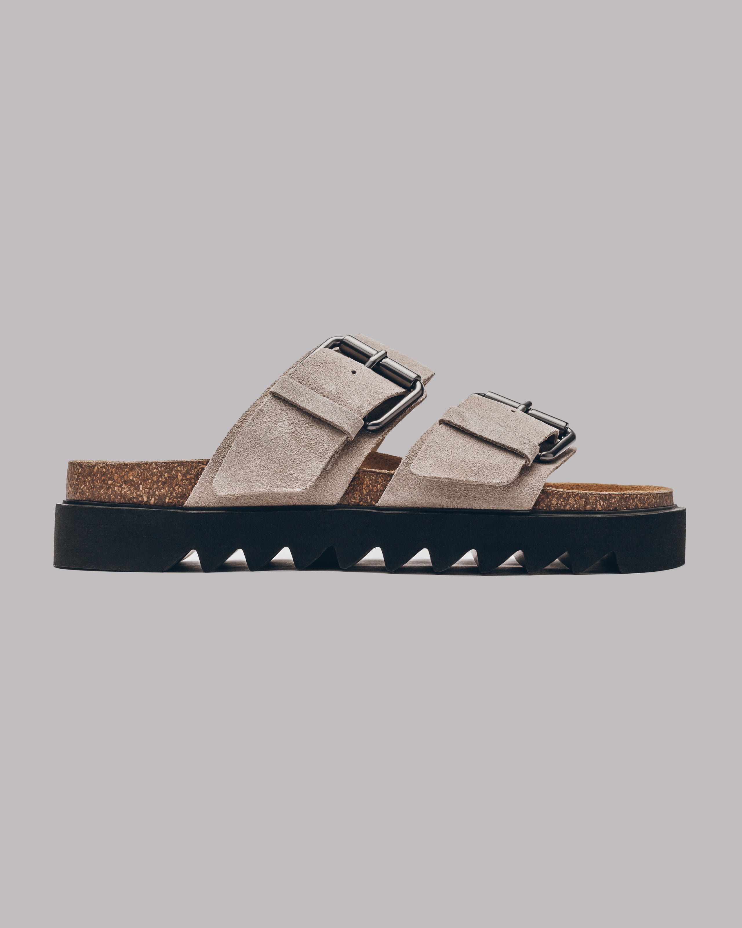 The Beige Suede Buckle Sandals