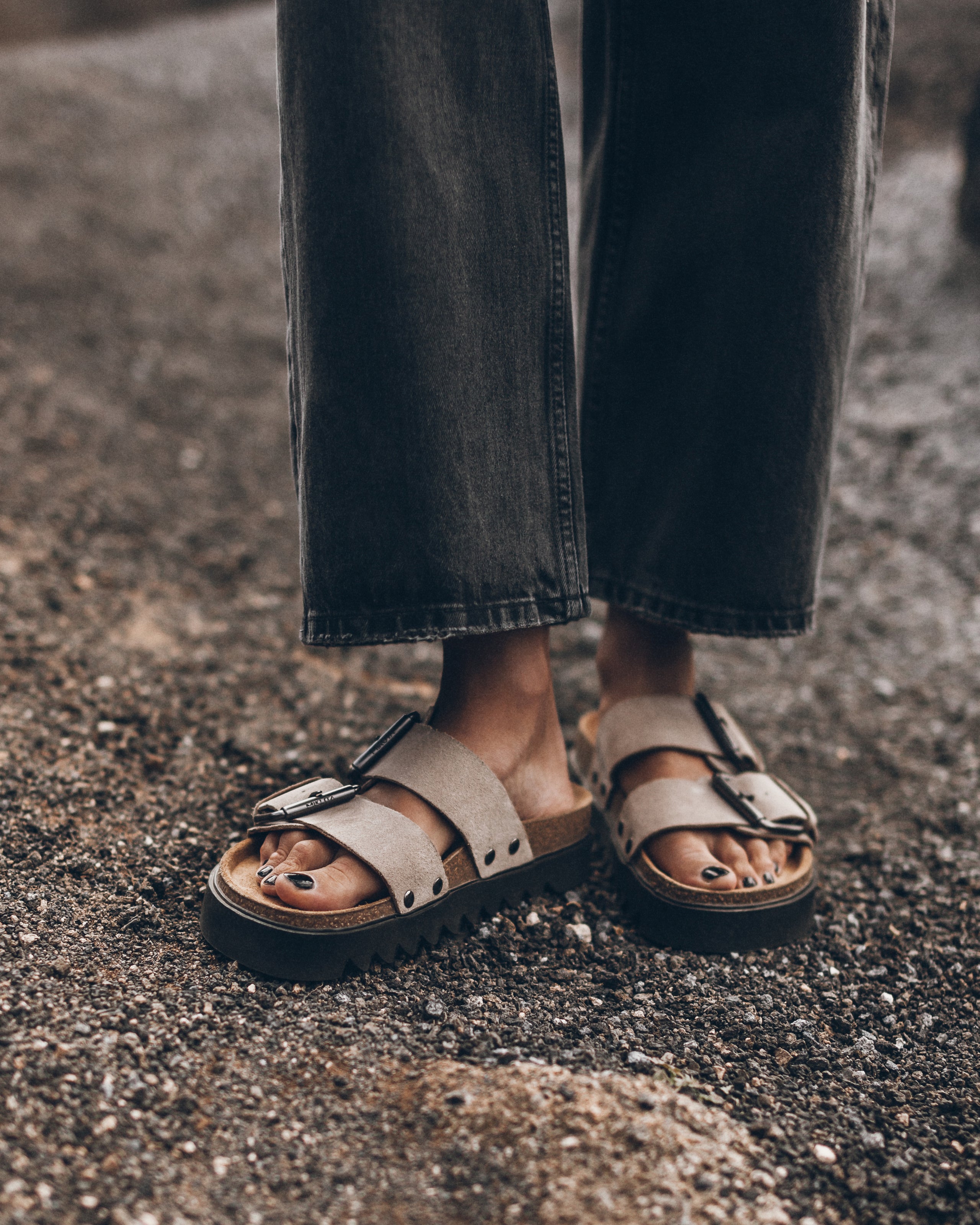 The Beige Suede Buckle Sandals