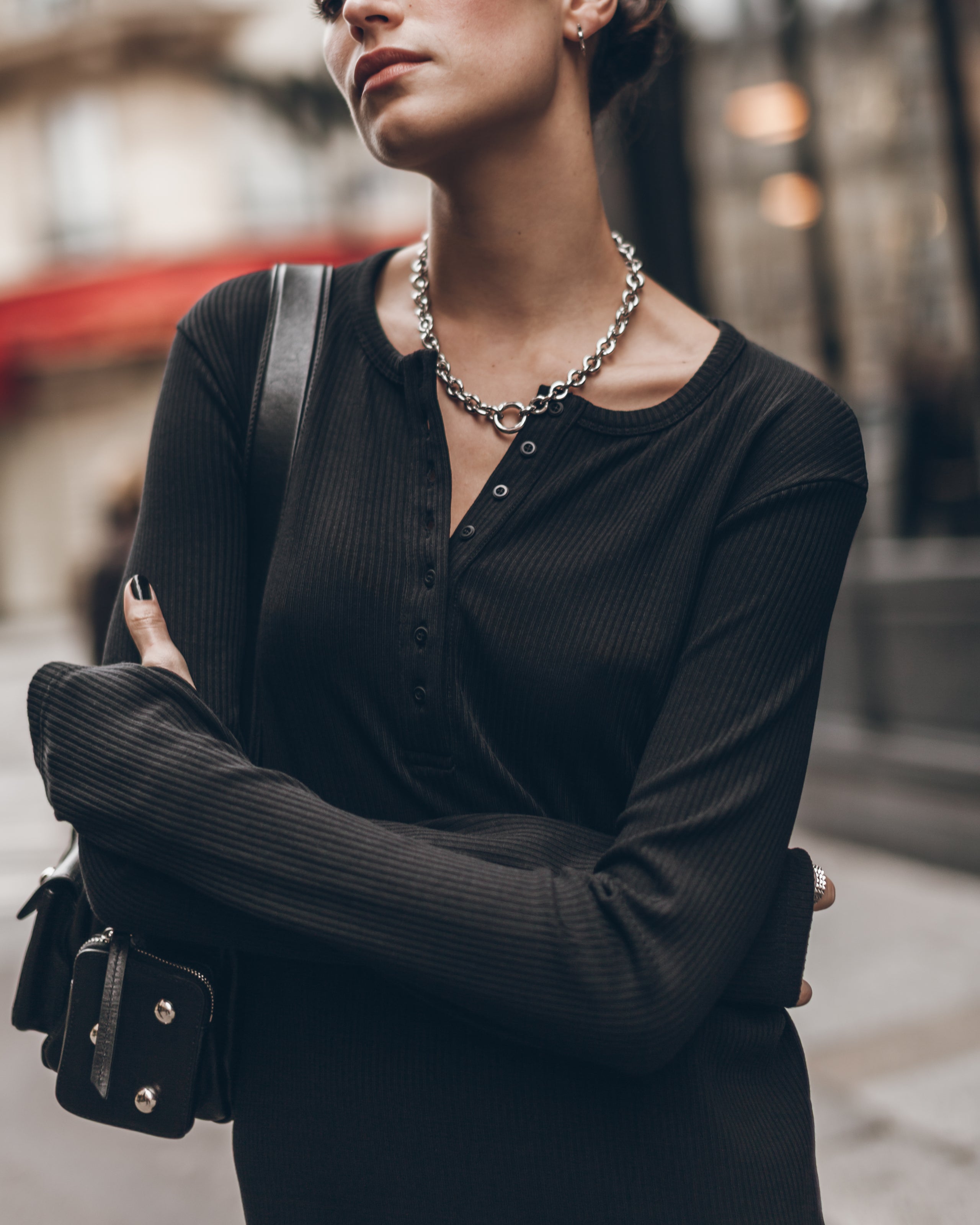 The Black Buttoned Ribbed Dress