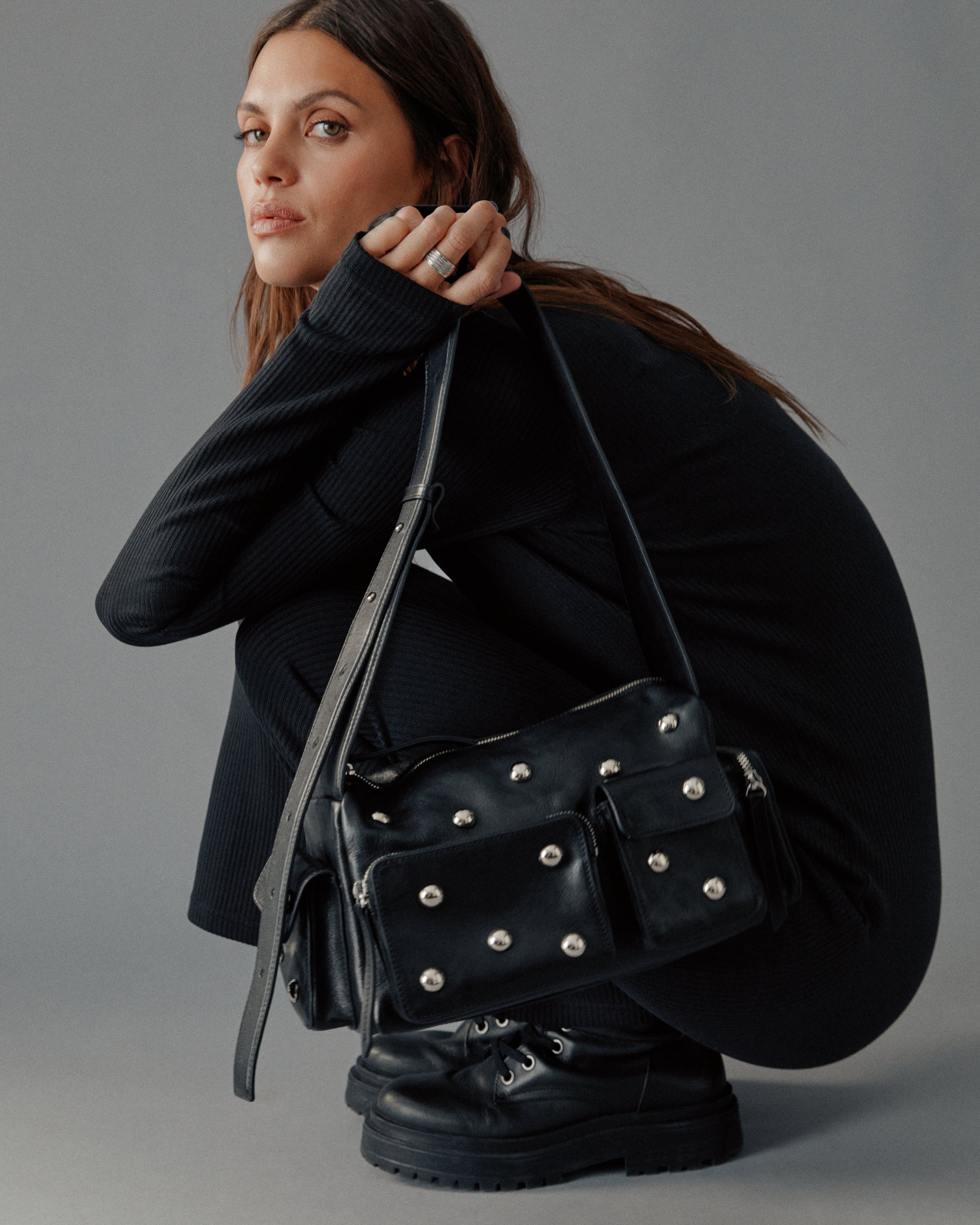 The Black Buttoned Ribbed Dress