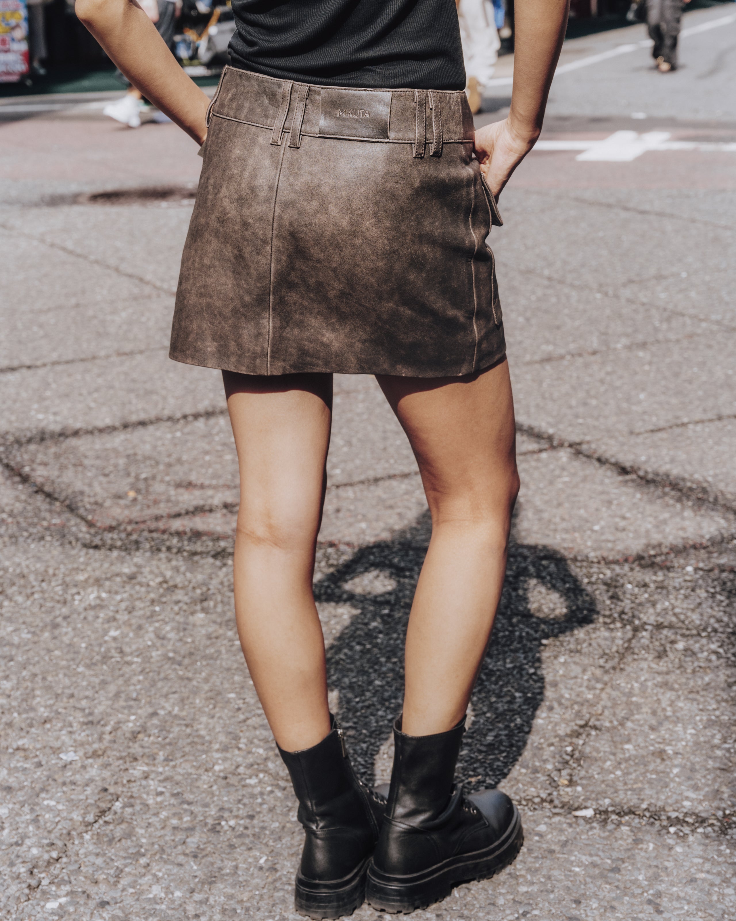 The Brown Leather Mini Skirt