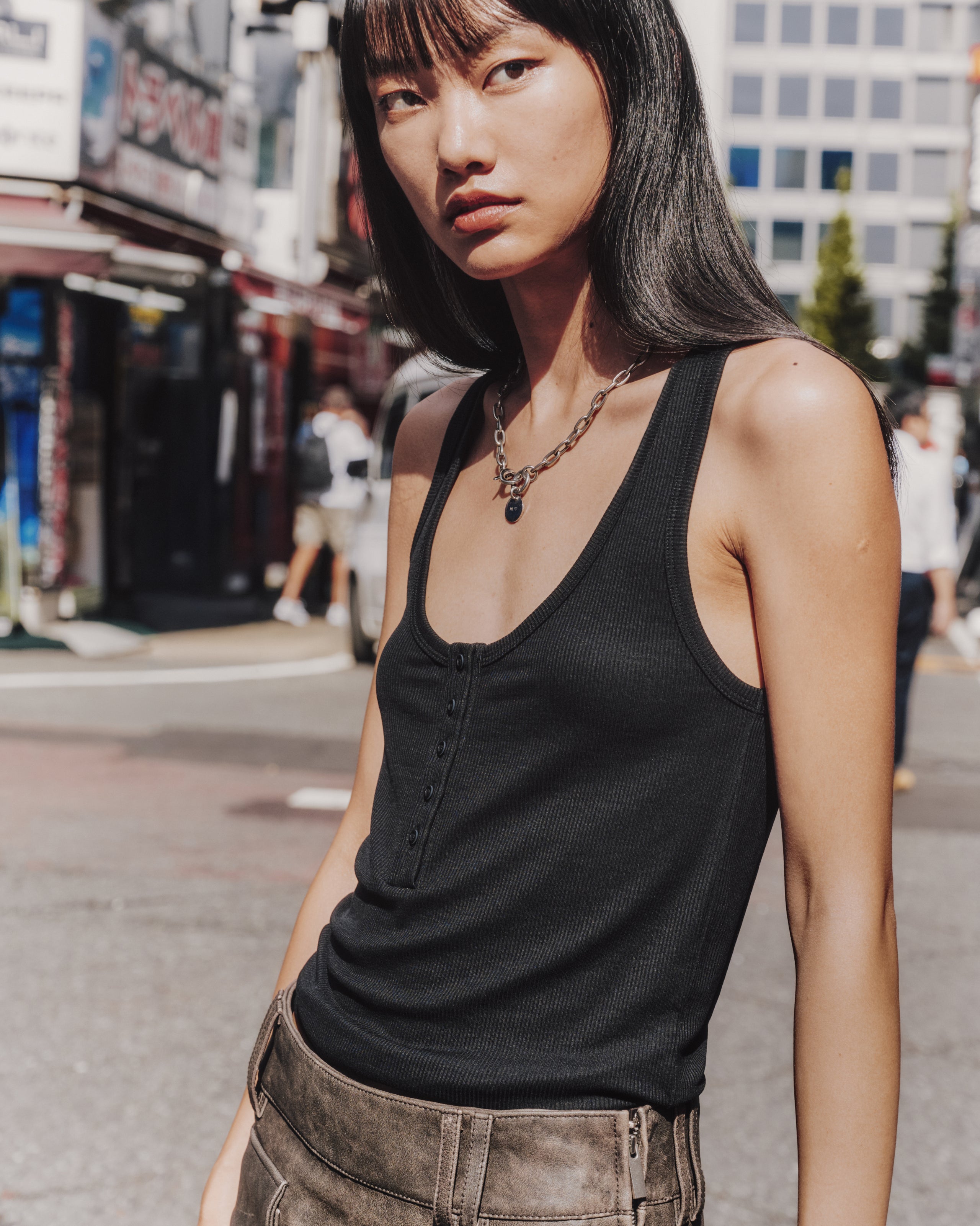 The Black Buttoned Tank Top