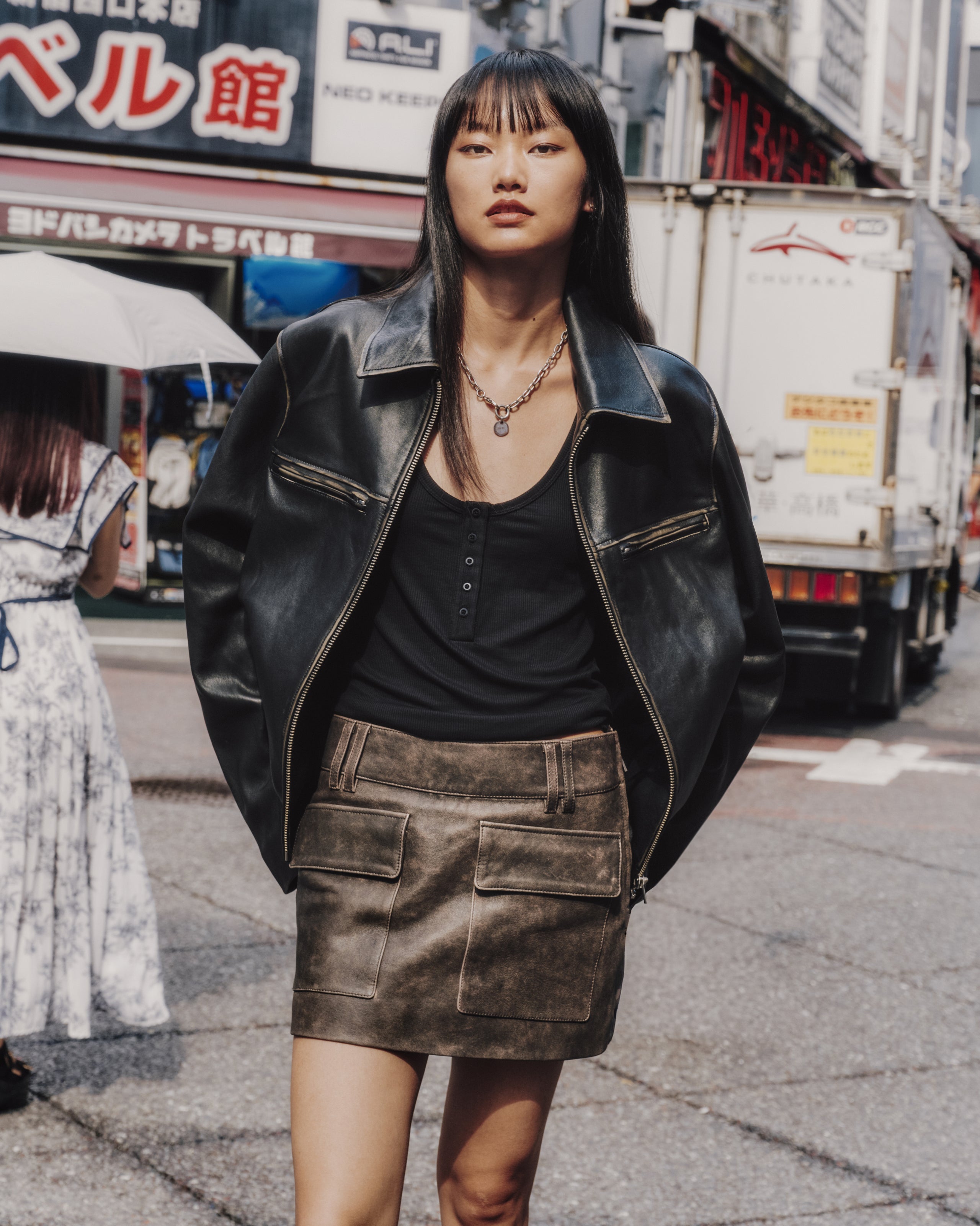 The Brown Leather Mini Skirt