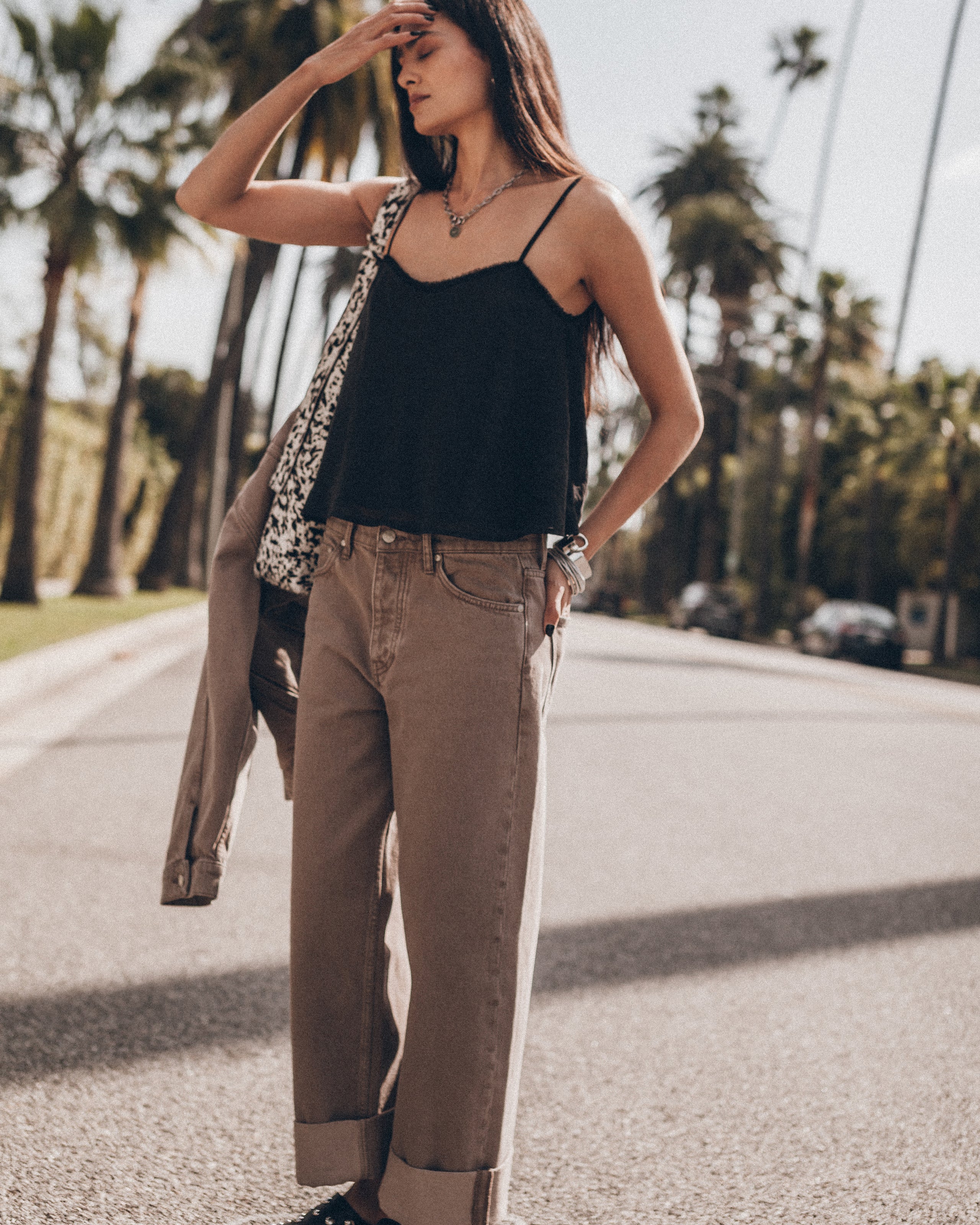 The Black Chill Top The Brown Loose Denim Jacket The Chestnut Baggy Jeans The Hobo Bag The Me Nec...
