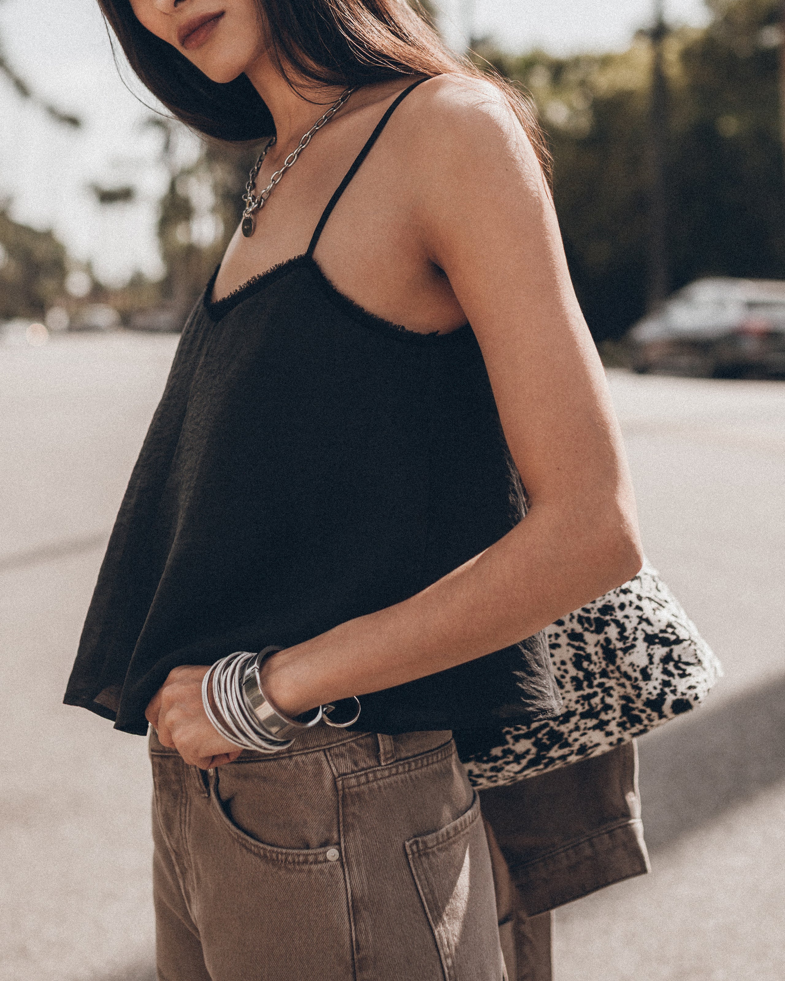 The Black Chill Top The Chestnut Baggy Jeans The Hobo Bag The Me Necklace The Bangles The Cuff Lo...