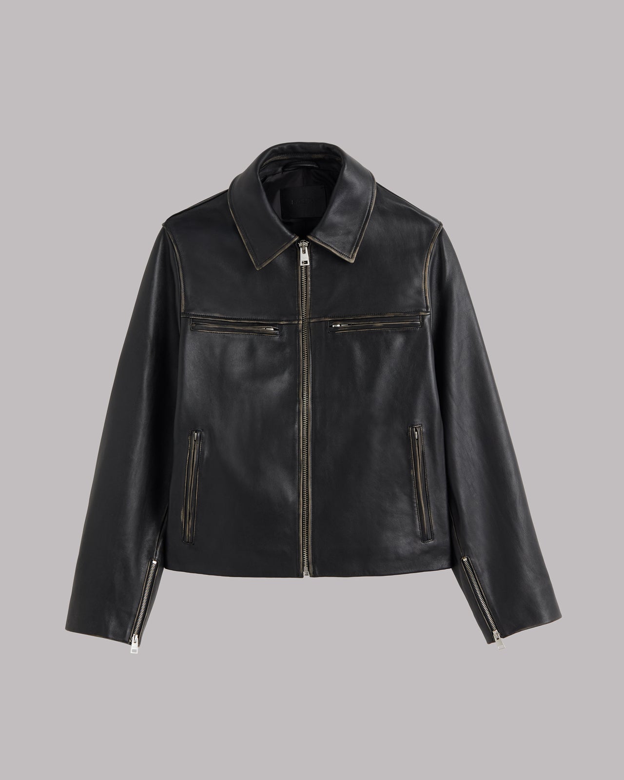The Black Faded Straight Leather Jacket