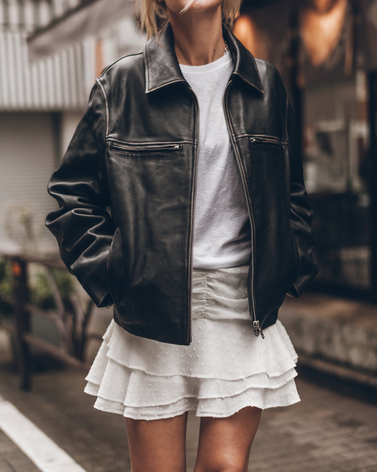 The Black Faded Straight Leather Jacket