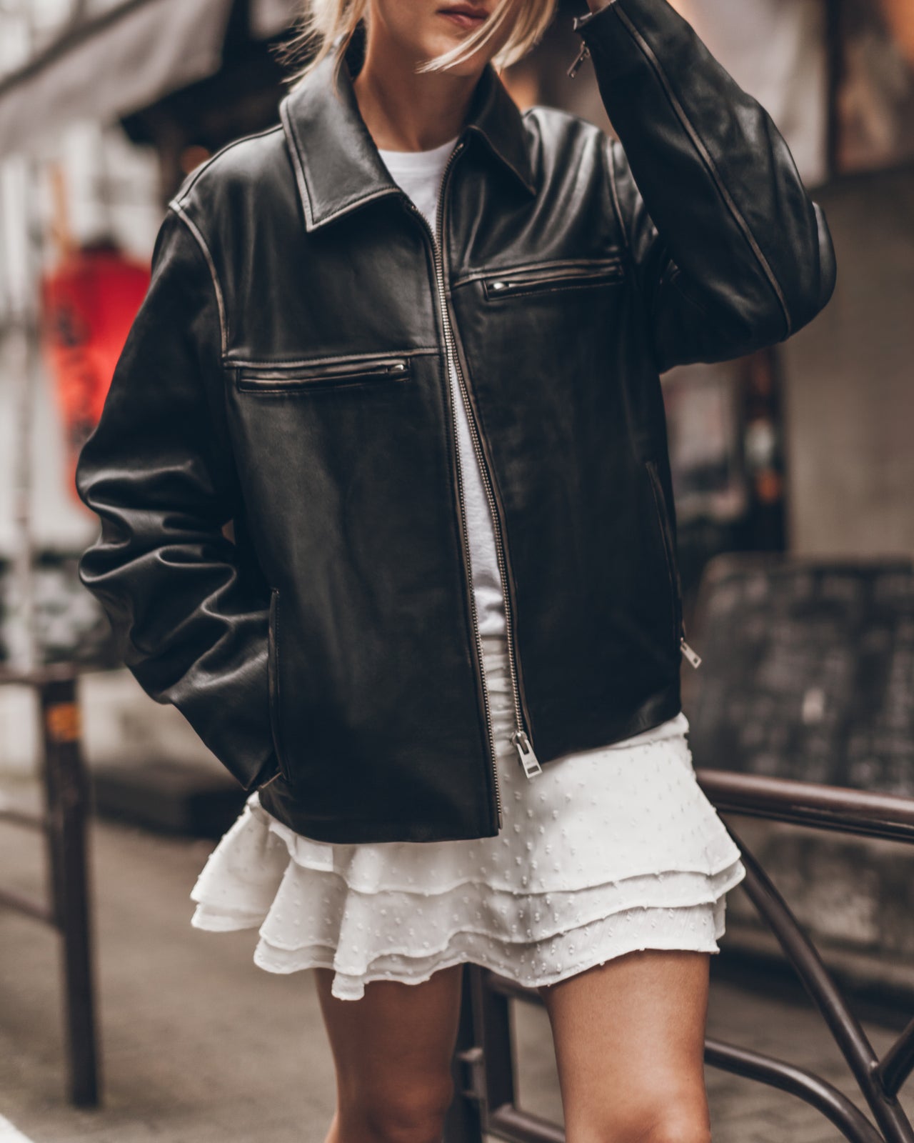 The Black Faded Straight Leather Jacket