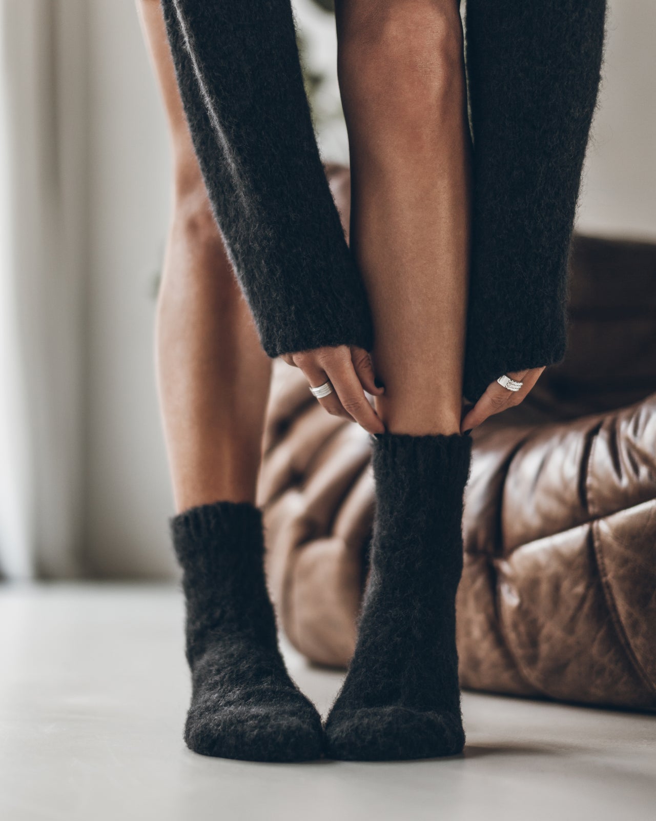 The Black Fluffy Alpaca Knit Socks