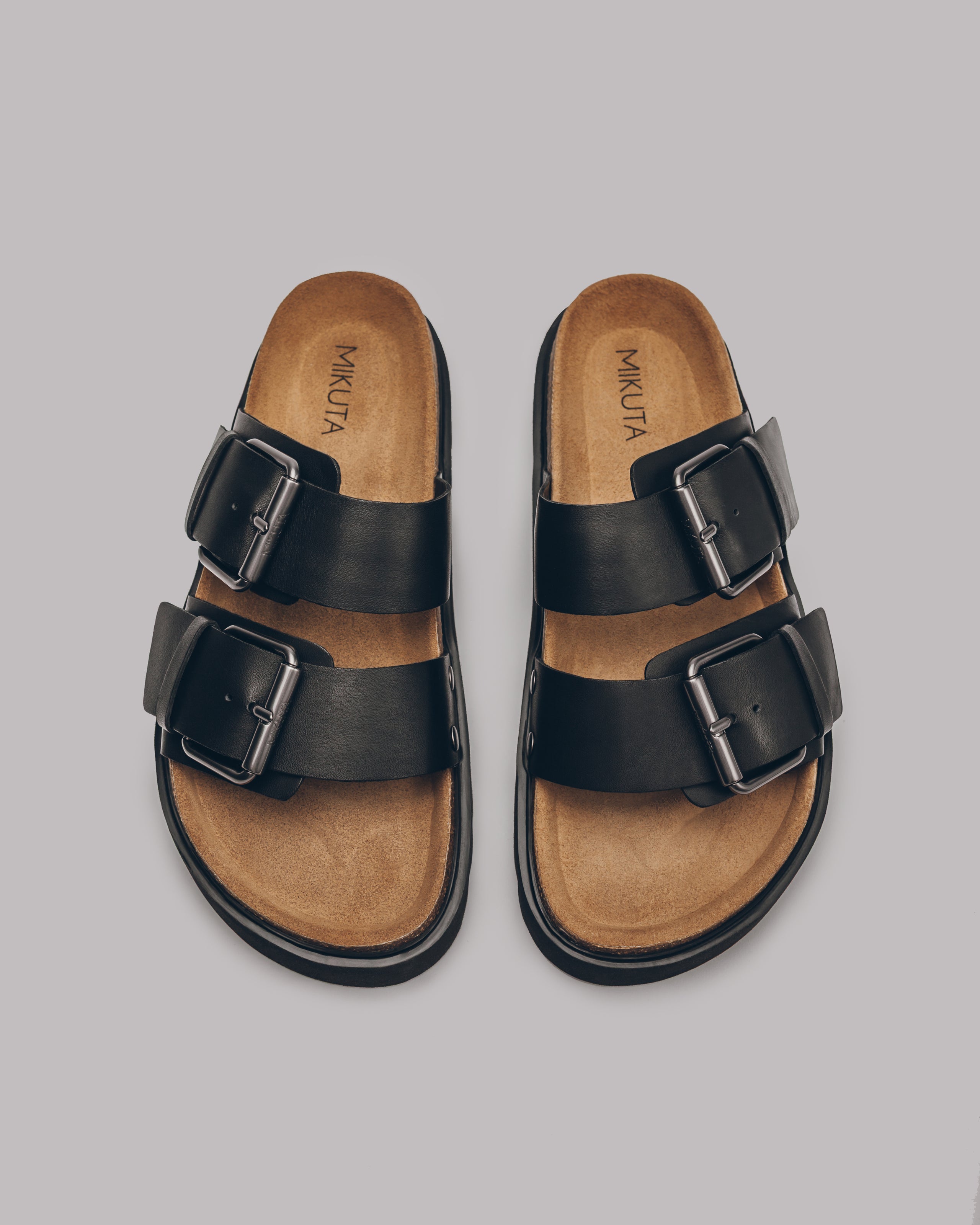 The Black Leather Buckle Sandals