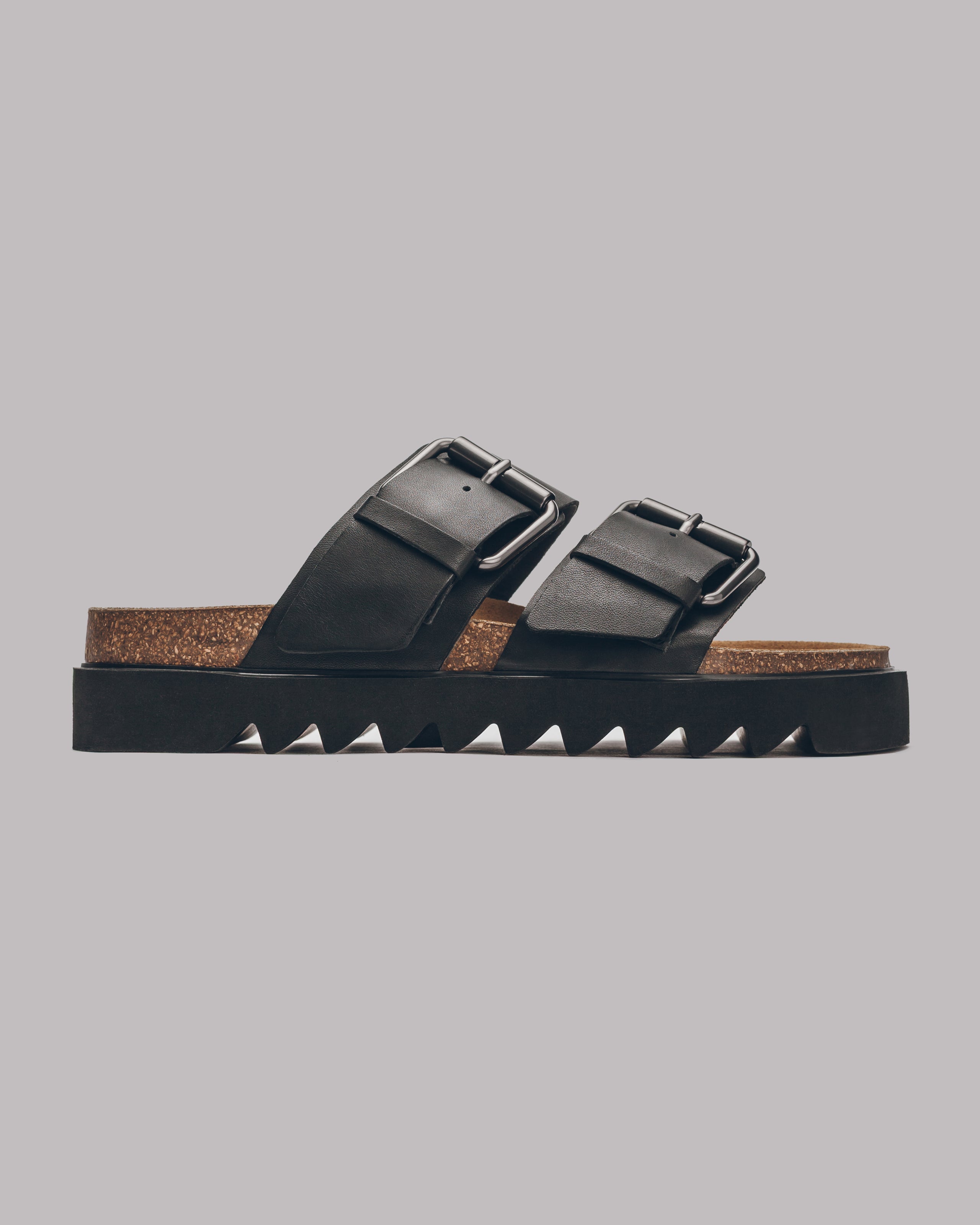 The Black Leather Buckle Sandals