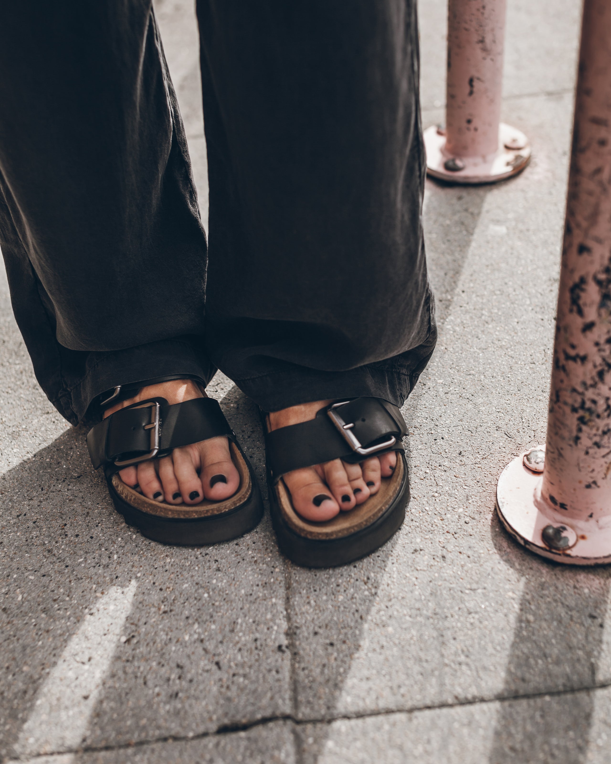 The Black Leather Buckle Sandals