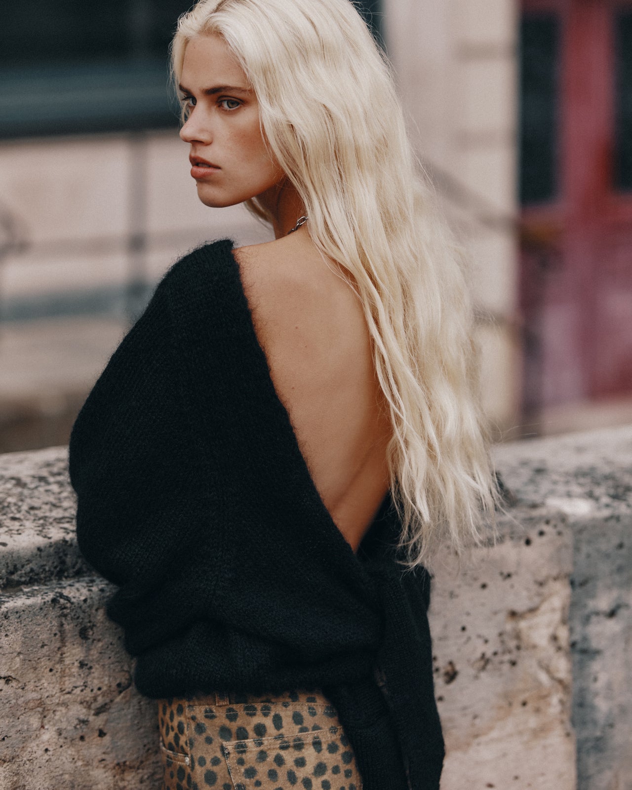 The Black Low Back Knotted Knit Sweater