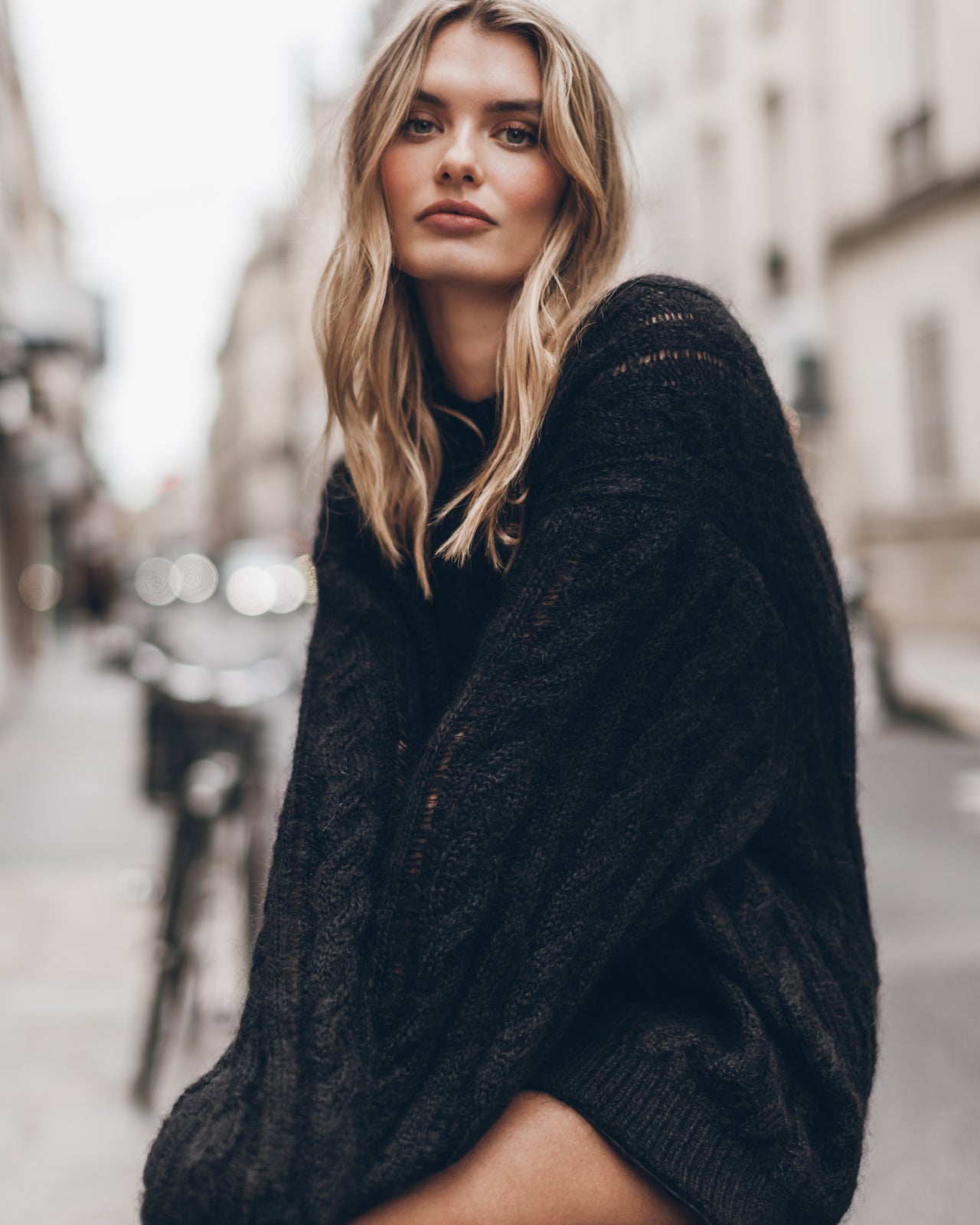 The Black Oversized Cable Knitted Sweater