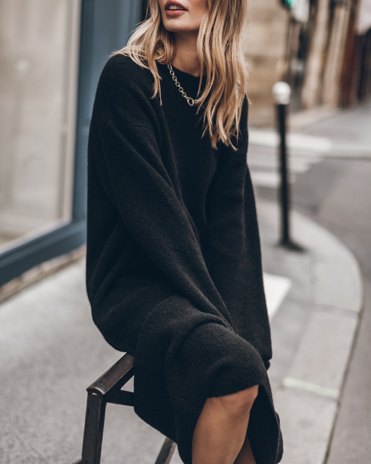 The Black Oversized Knitted Dress
