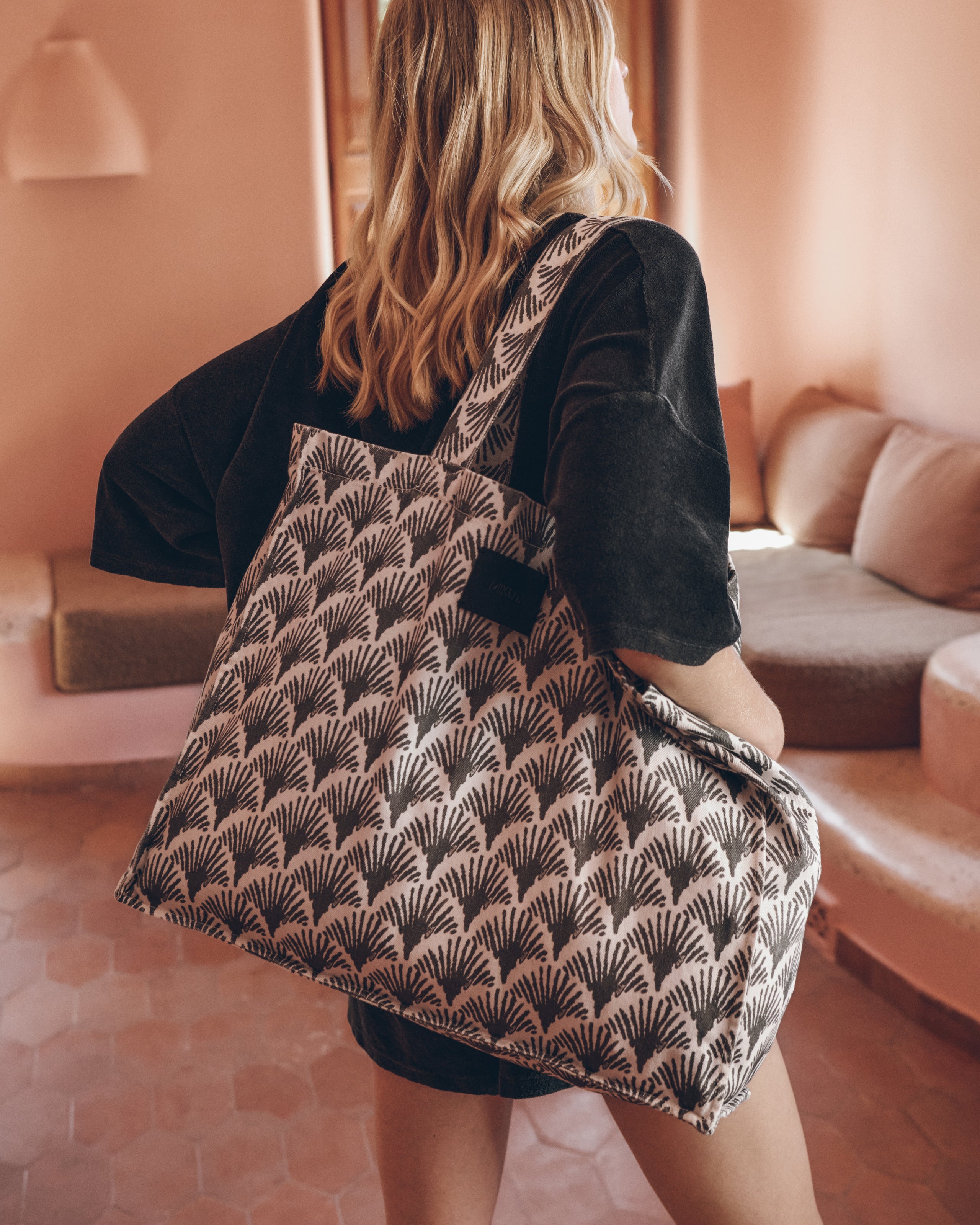 The Black Printed Large Canvas Bag The Dark Toweling Shirt The Dark Toweling Co Ord Shorts - Prod...