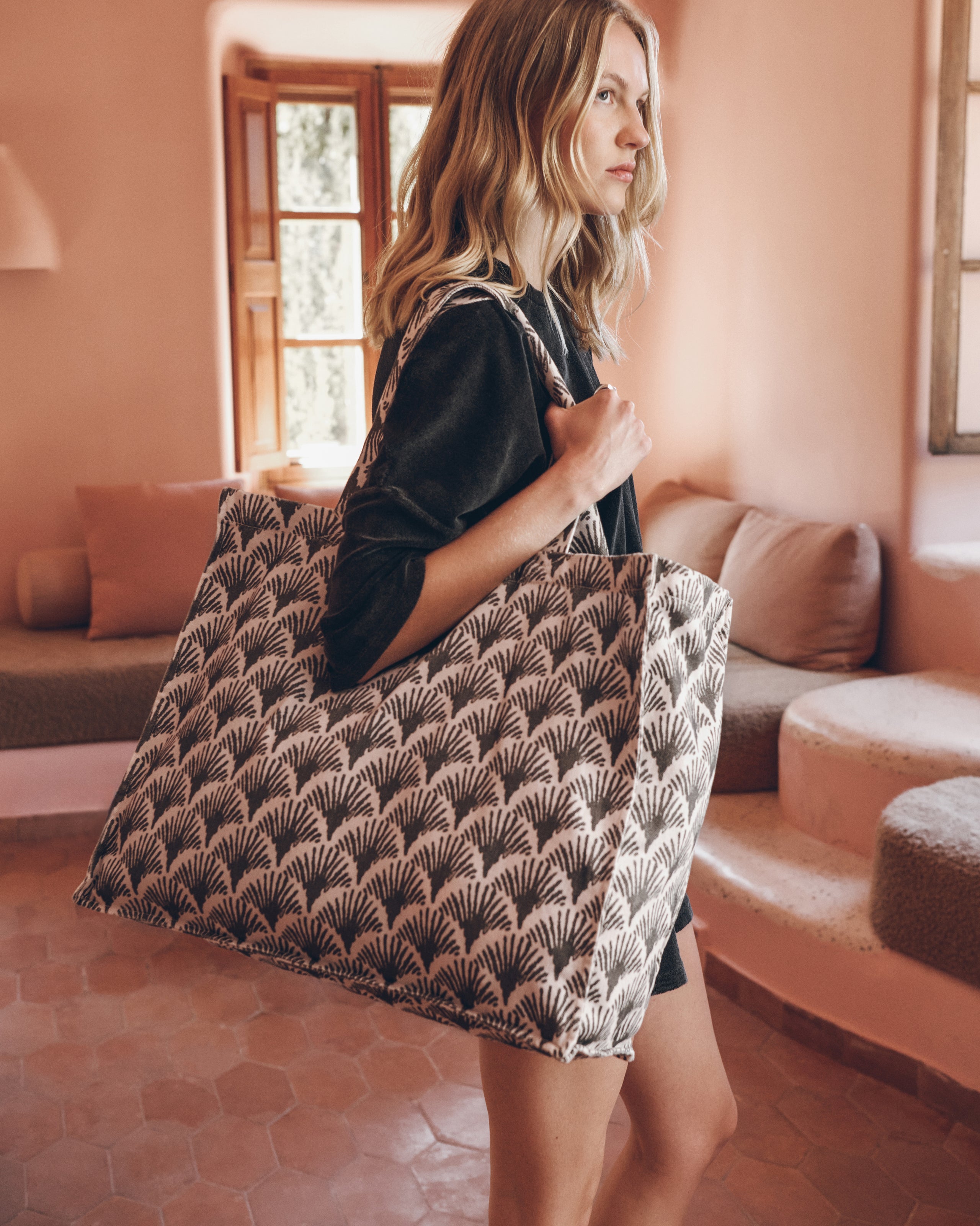 The Black Printed Large Canvas Bag The Dark Toweling Shirt The Dark Toweling Co Ord Shorts - Prod...