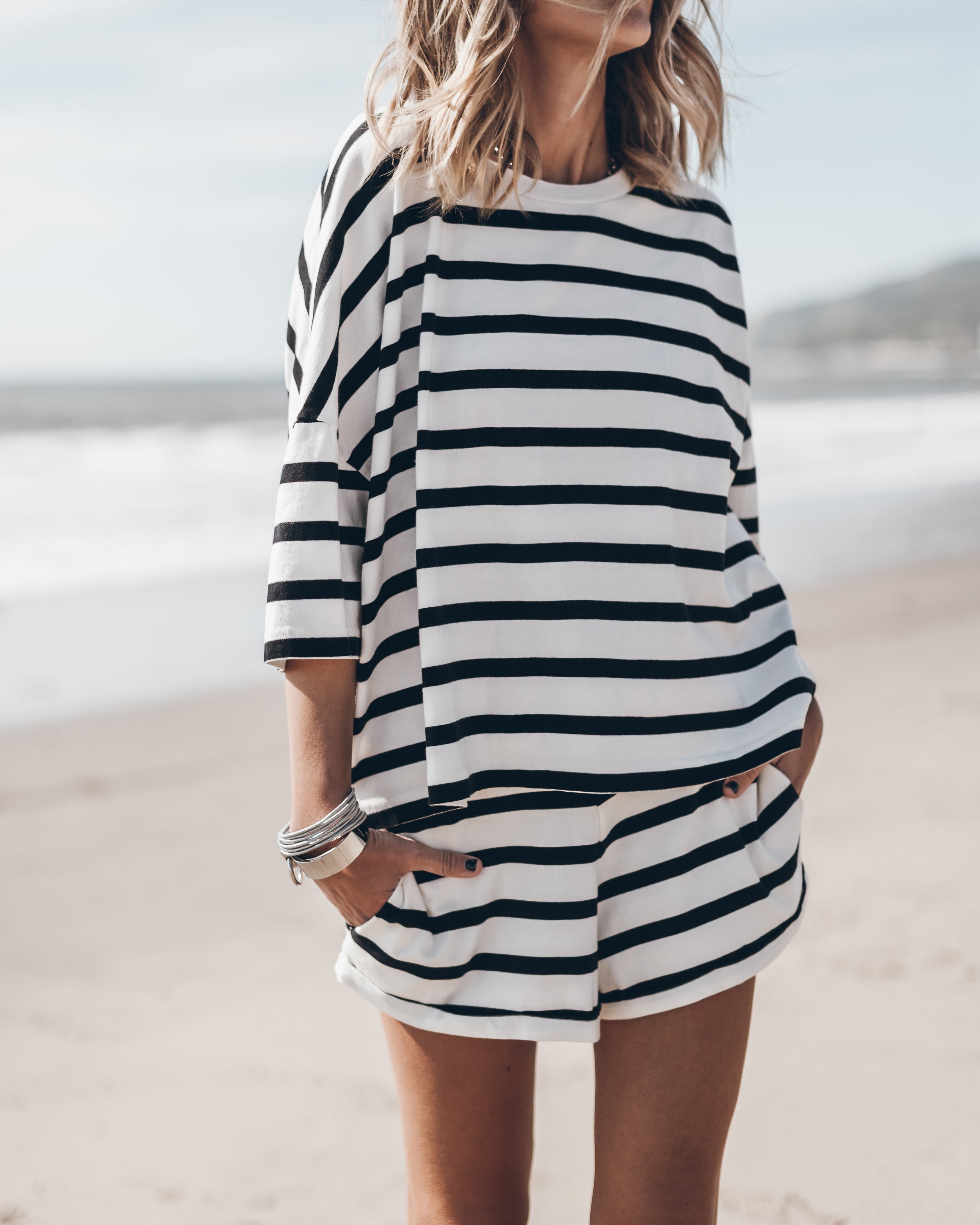 The Black Striped Loose Cotton Shirt The Striped Cotton Shorts West Coast California Jacqueline -...