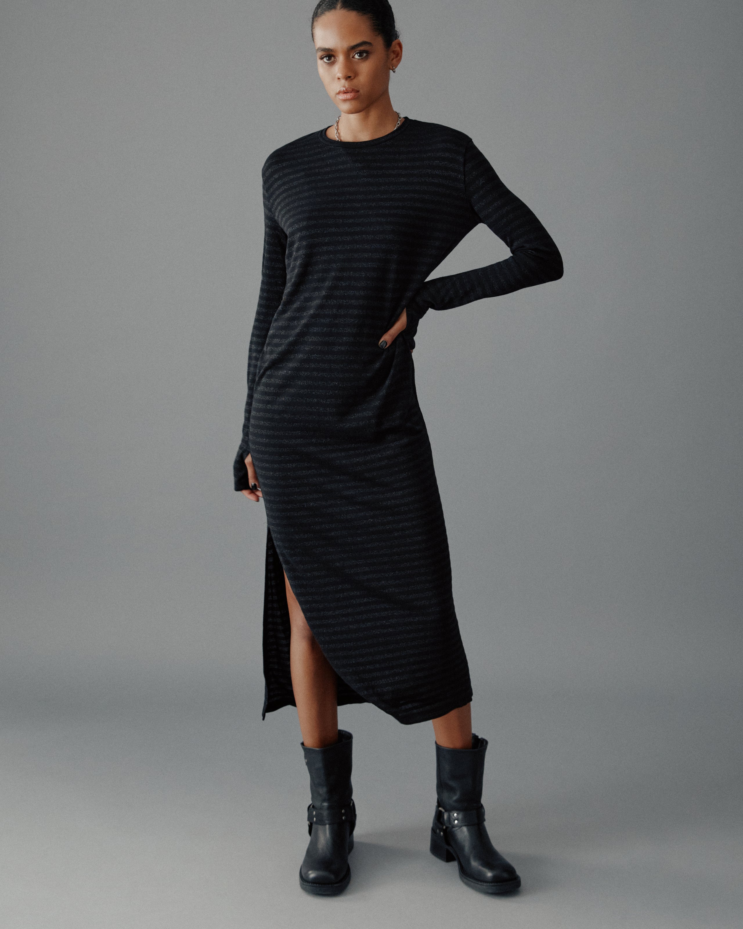 The Black Striped Sparkly Longsleeve Dress