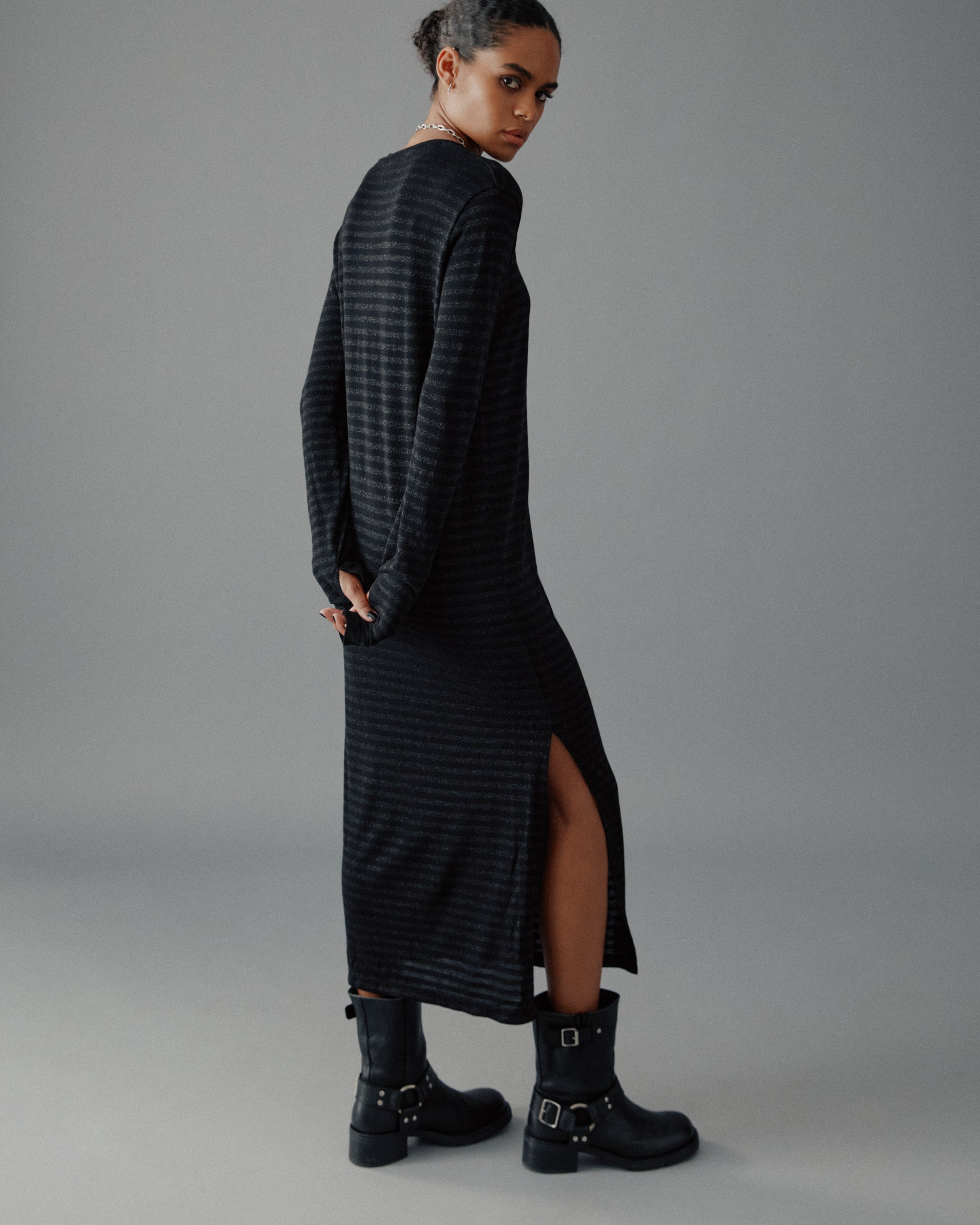 The Black Striped Sparkly Longsleeve Dress