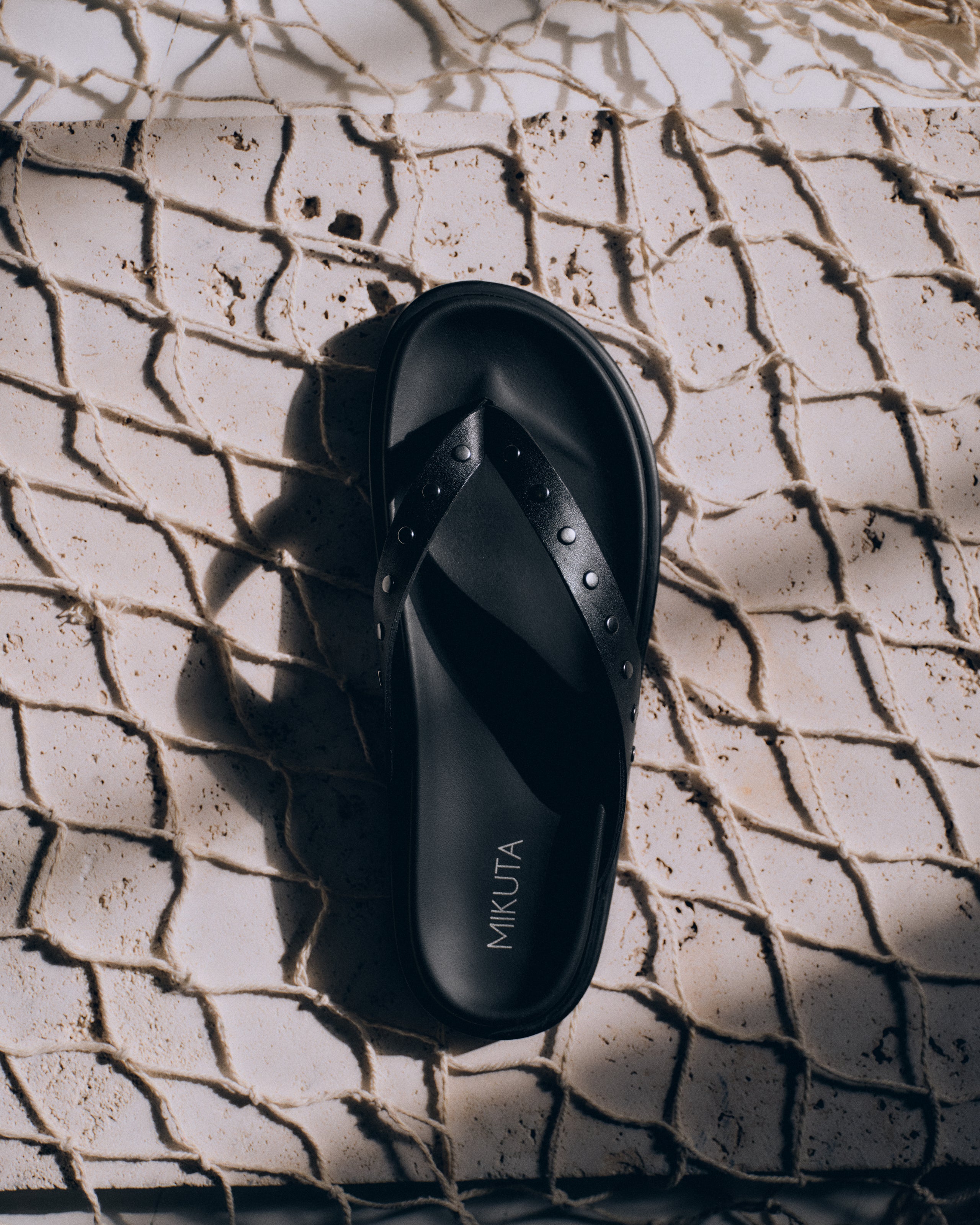 The Black Studded Leather Sandals