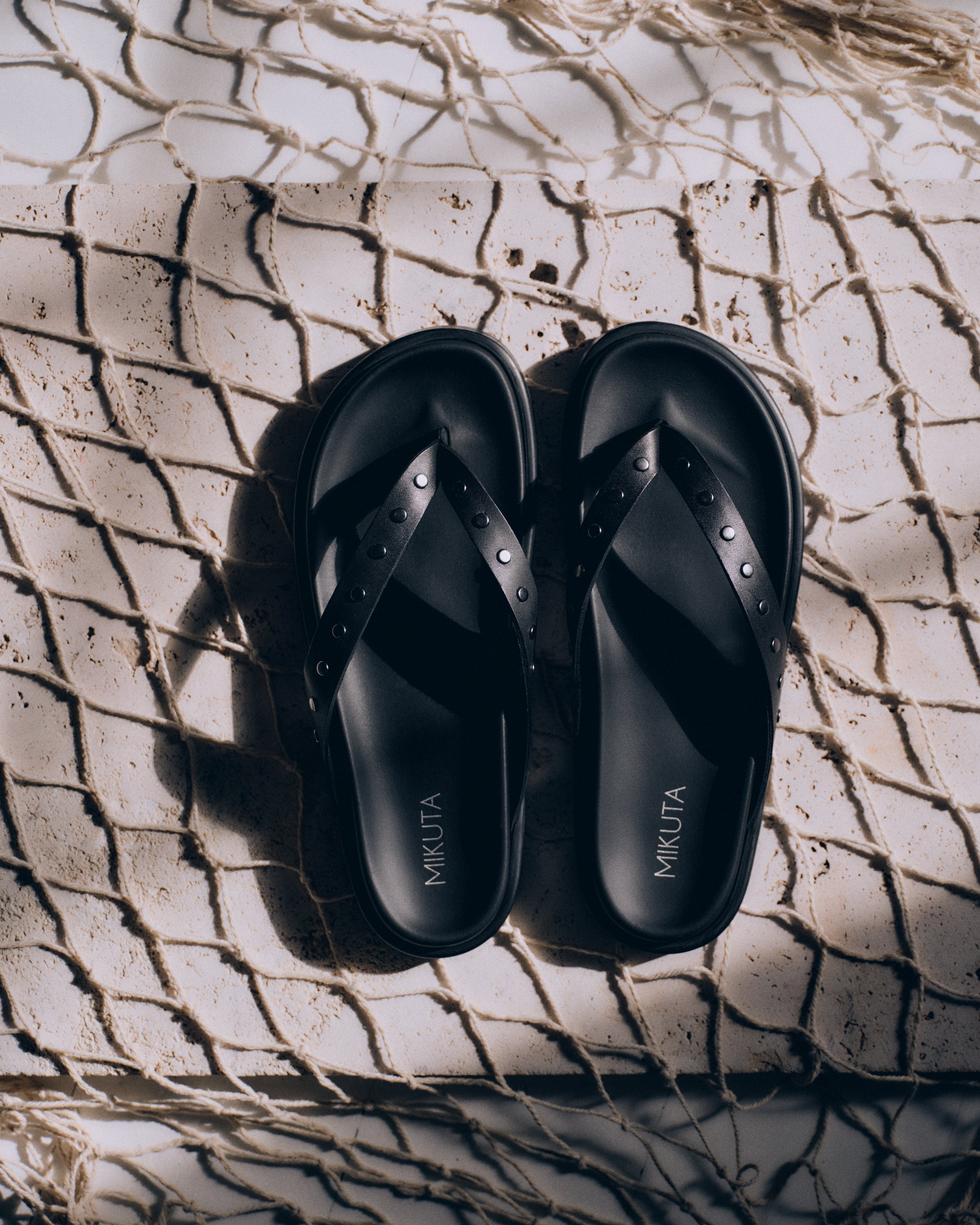 The Black Studded Leather Sandals